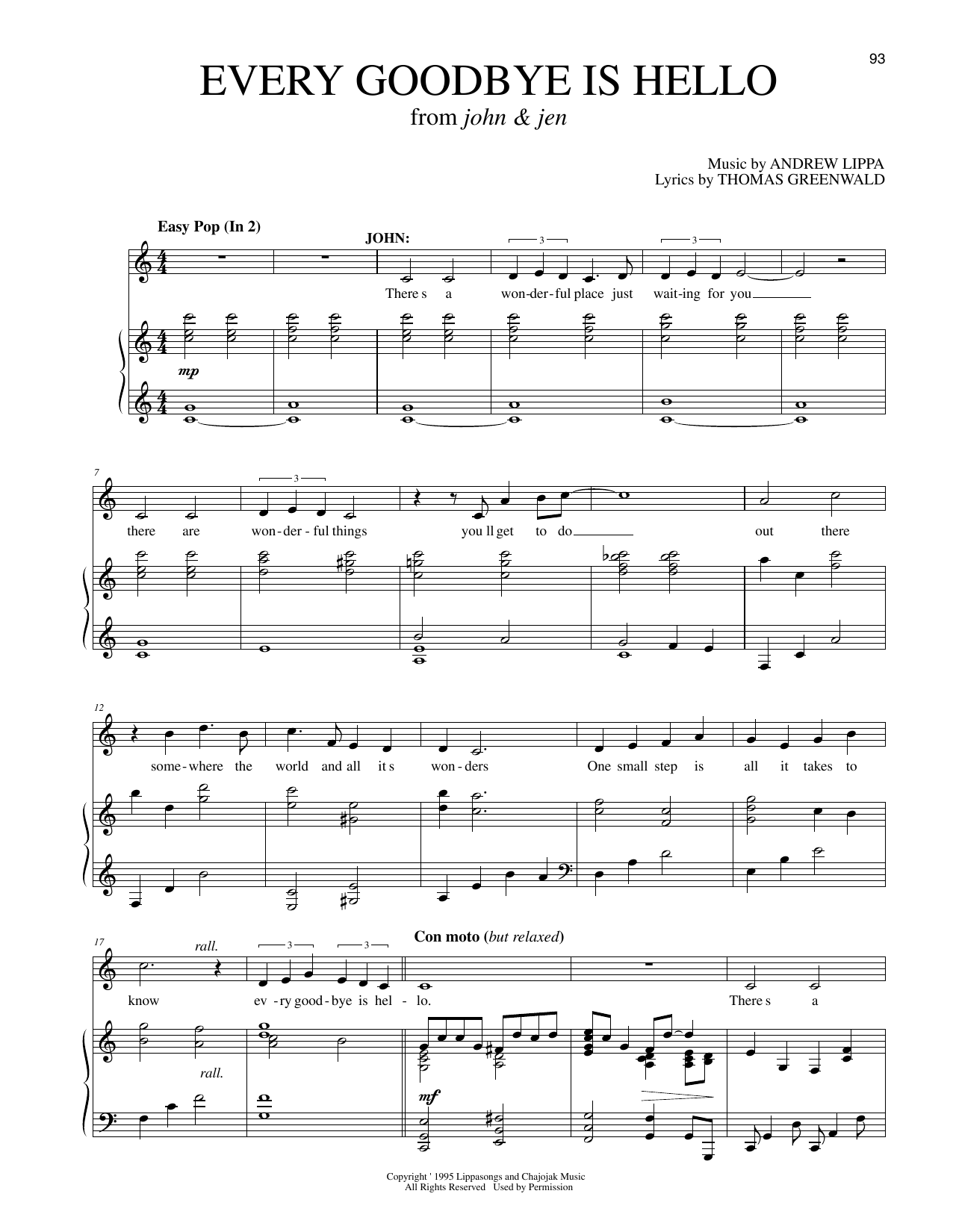 Thomas Greenwald Every Goodbye Is Hello (from John & Jen) sheet music notes and chords arranged for Piano & Vocal