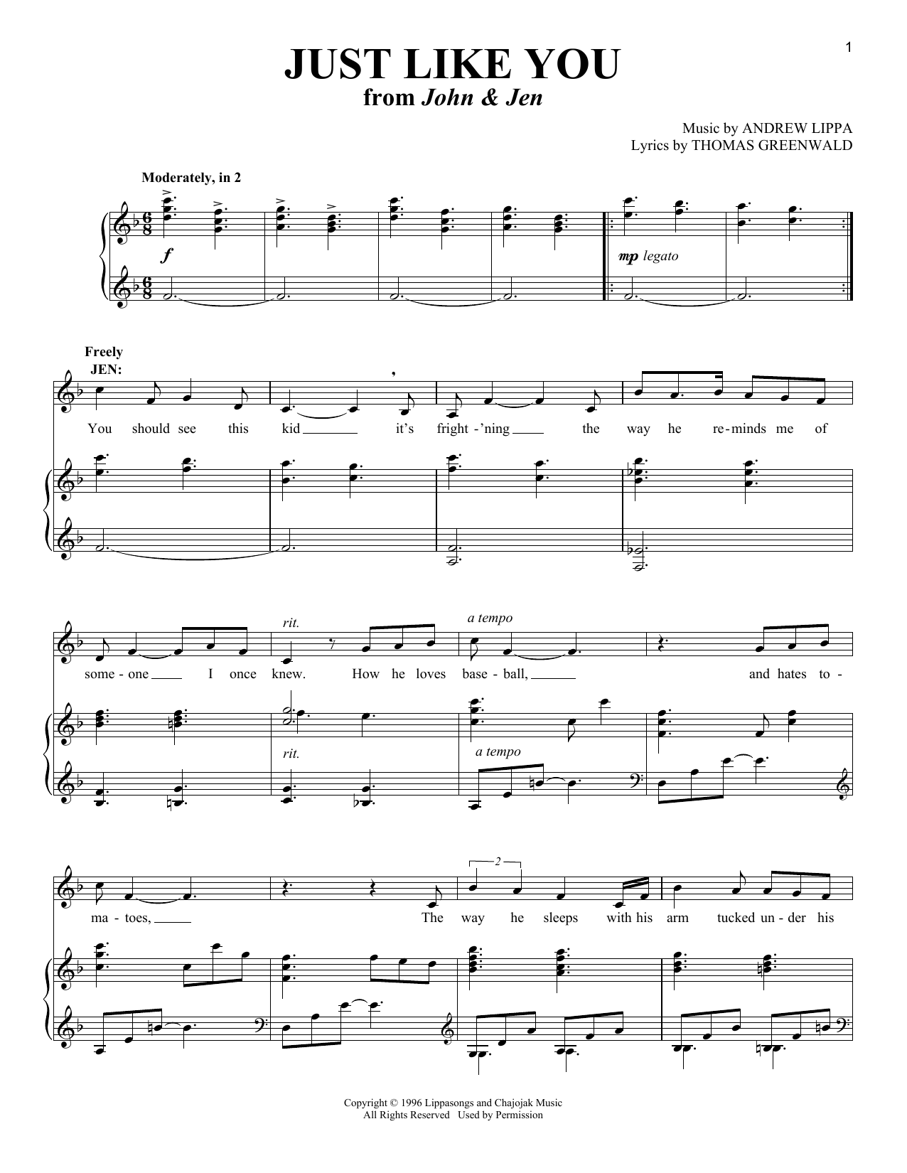 Thomas Greenwald Just Like You (from John & Jen) sheet music notes and chords arranged for Piano & Vocal