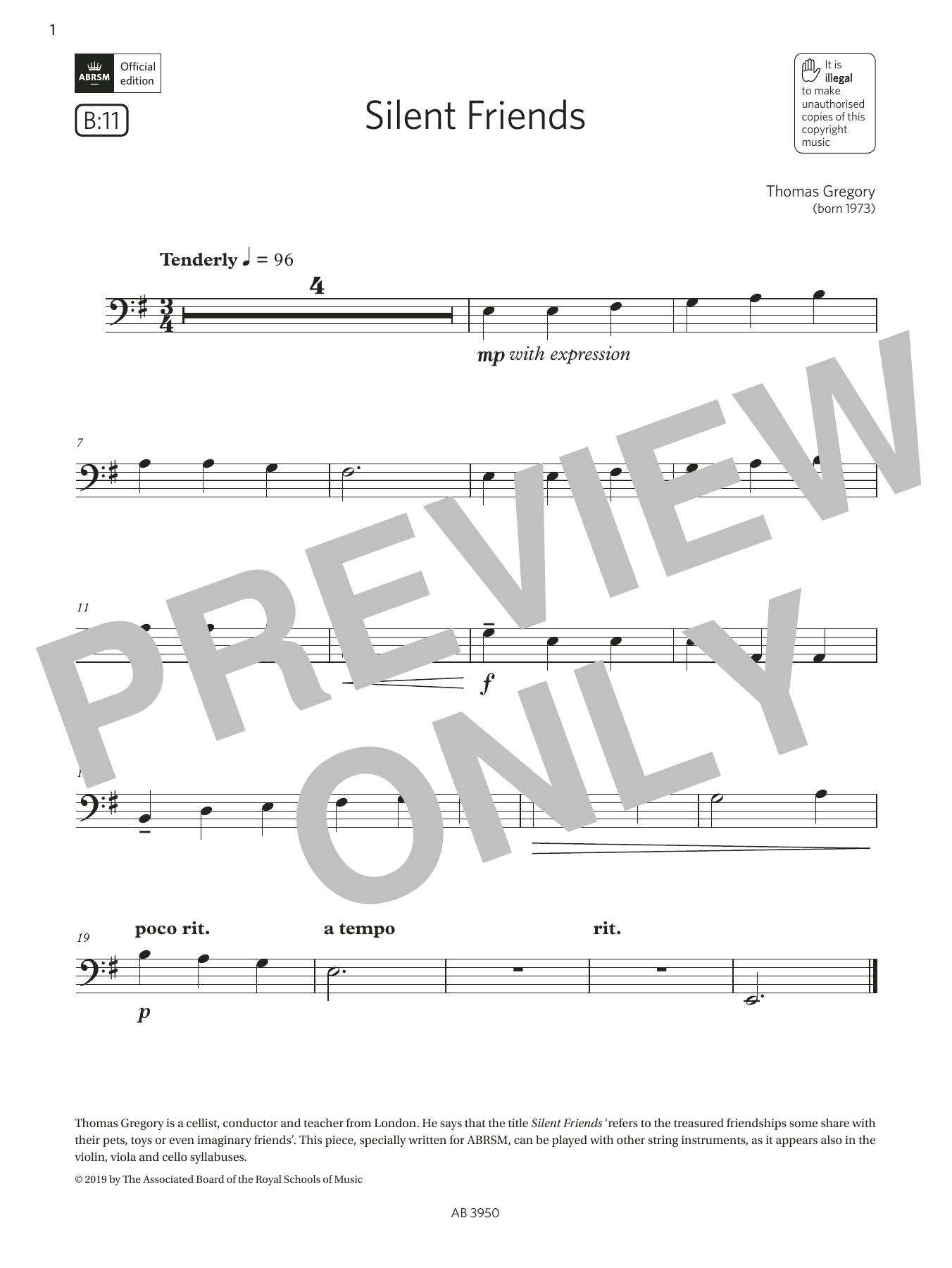 Thomas Gregory Silent Friends (Grade Initial, B11, from the ABRSM Double Bass Syllabus from 2024) sheet music notes and chords arranged for String Bass Solo