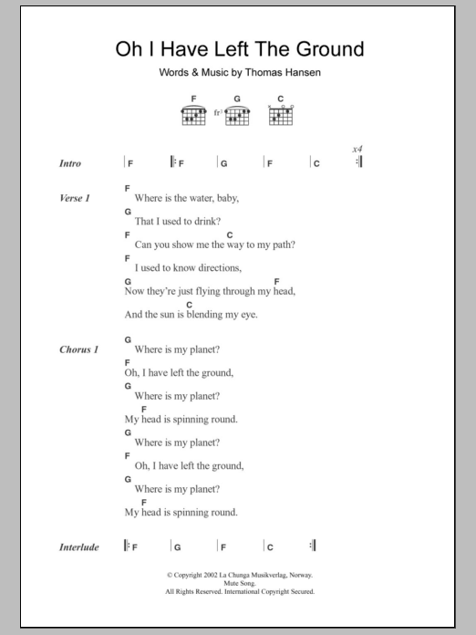 St. Thomas Oh I Have Left The Ground sheet music notes and chords arranged for Guitar Chords/Lyrics
