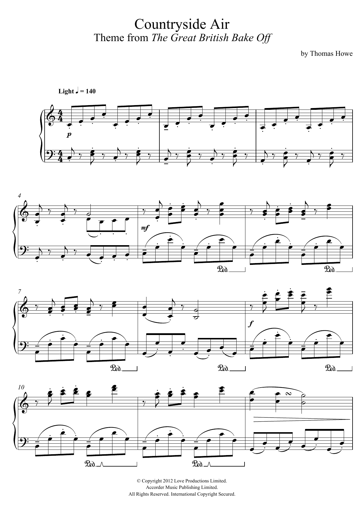 Thomas Howe Countryside Air (Theme from The Great British Bake Off) sheet music notes and chords arranged for Piano Solo