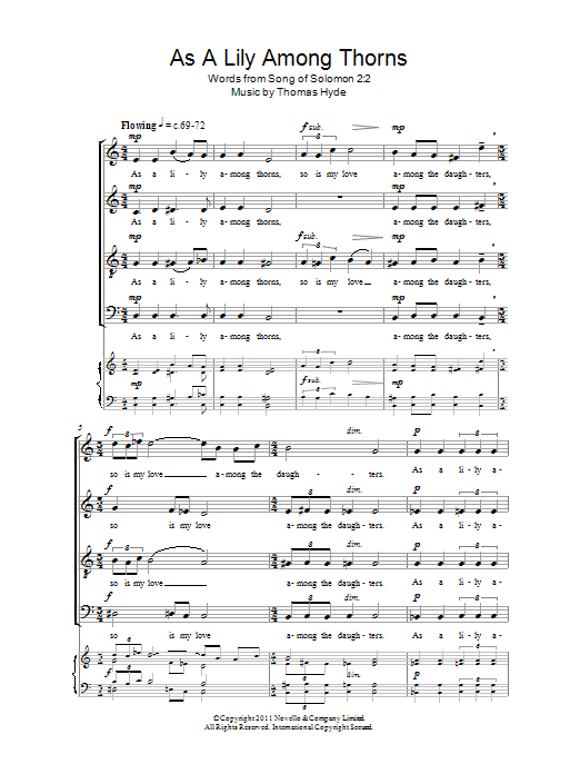Thomas Hyde As A Lily Among Thorns sheet music notes and chords arranged for Choir