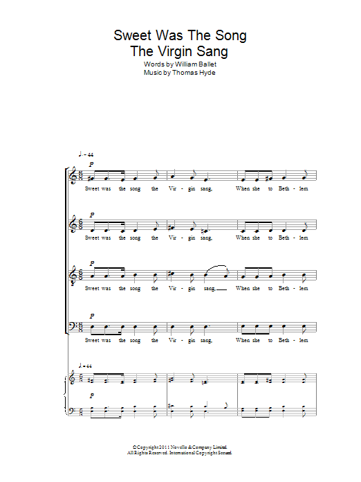 Thomas Hyde Sweet Was The Song The Virgin Sang sheet music notes and chords arranged for Choir
