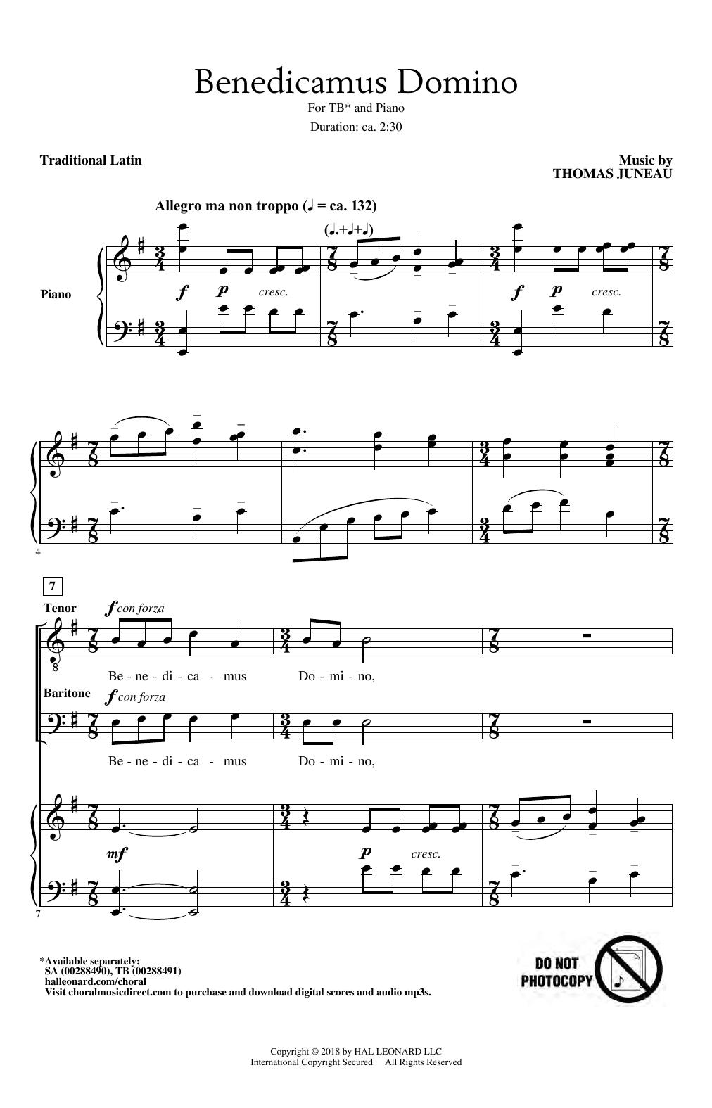 Thomas Juneau Benedicamus Domino sheet music notes and chords arranged for TB Choir