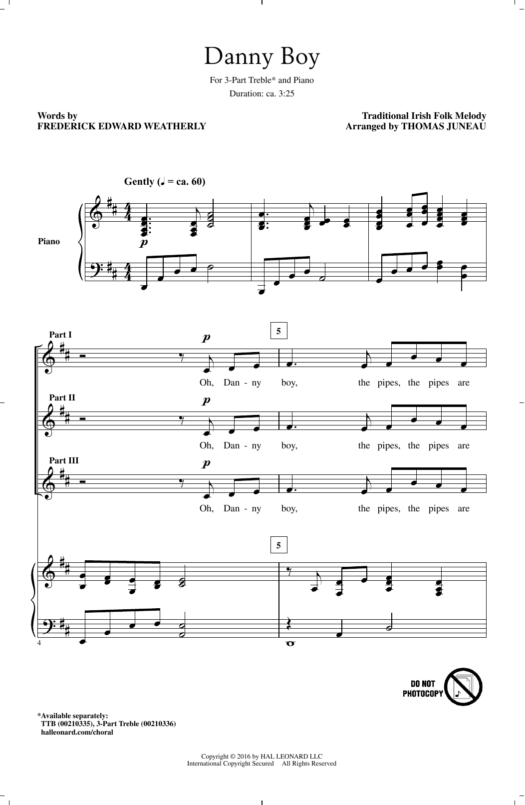 Thomas Juneau Danny Boy sheet music notes and chords arranged for 3-Part Treble Choir