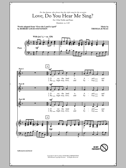 Thomas Juneau Love, Do You Hear Me Sing? sheet music notes and chords arranged for 3-Part Treble Choir