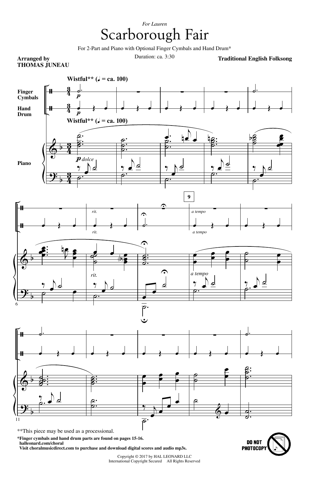 Thomas Juneau Scarborough Fair sheet music notes and chords arranged for 2-Part Choir