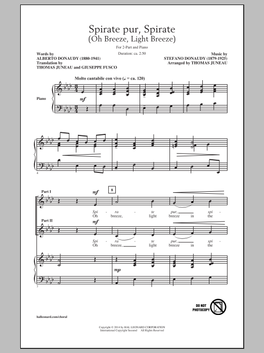 Thomas Juneau Spirate Pur, Spirate (Oh Breeze, Light Breeze) sheet music notes and chords arranged for 2-Part Choir