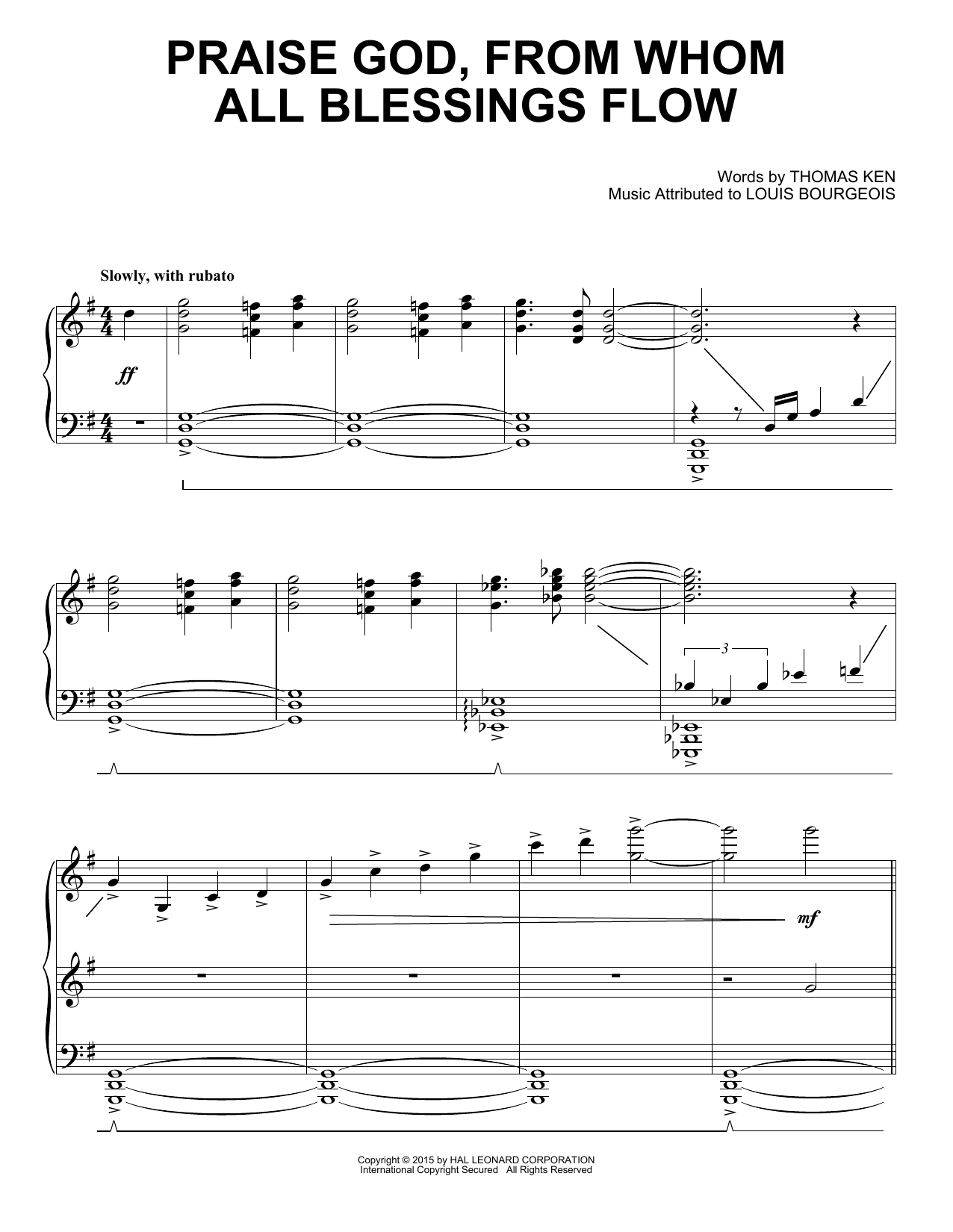 Thomas Ken Praise God, From Whom All Blessings Flow sheet music notes and chords arranged for 5-Finger Piano