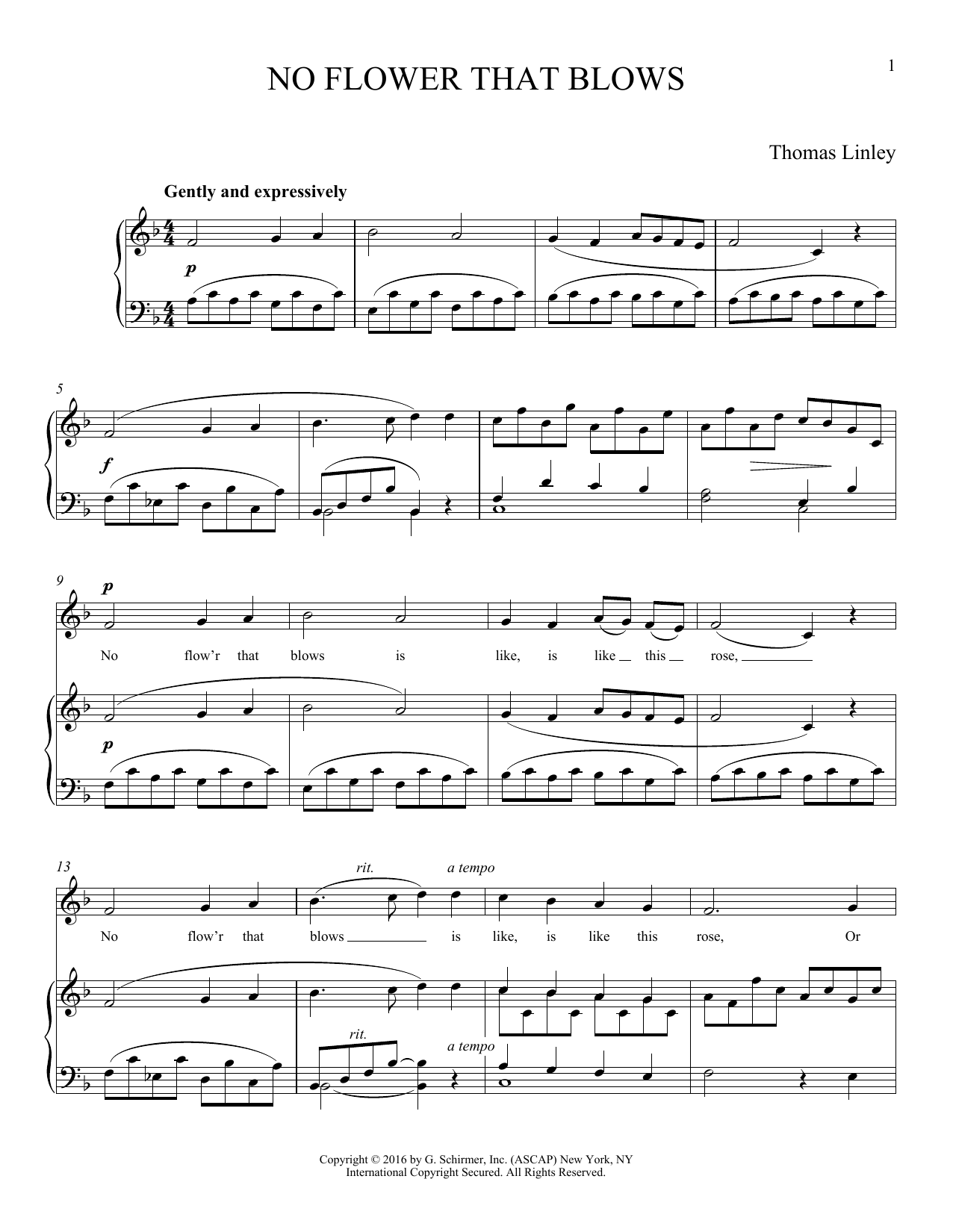 Thomas Linley No Flower that Blows sheet music notes and chords arranged for Piano & Vocal