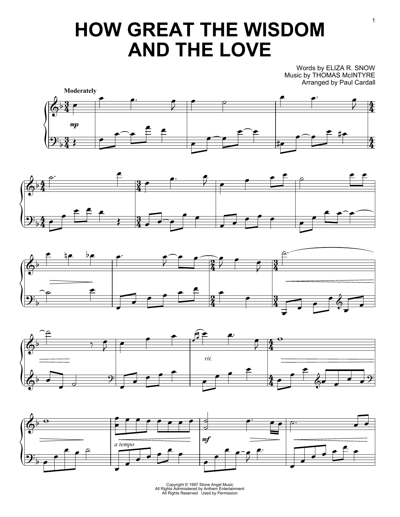 Thomas McIntyre How Great The Wisdom And The Love (arr. Paul Cardall) sheet music notes and chords arranged for Piano Solo