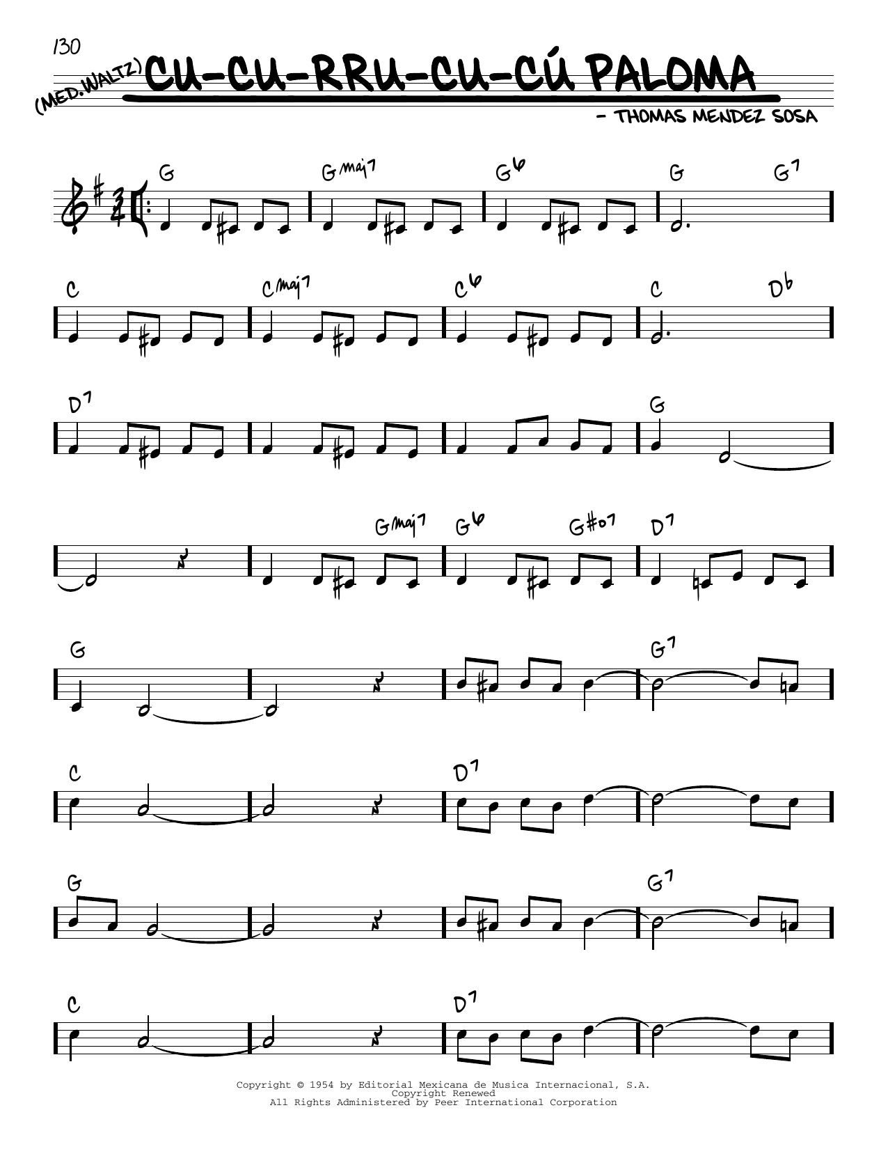 Thomas Mendez Sosa Cu-Cu-Rru-Cu-Cu Paloma sheet music notes and chords arranged for Real Book – Melody & Chords