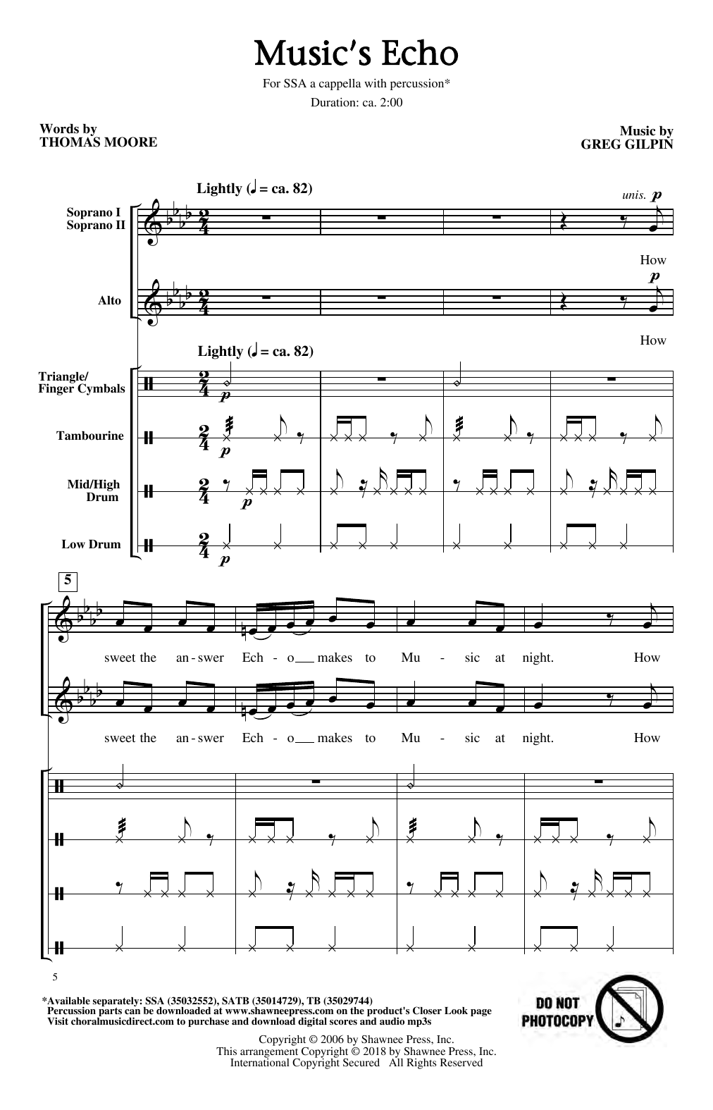 Thomas Moore & Greg Gilpin Music's Echo sheet music notes and chords arranged for SSA Choir