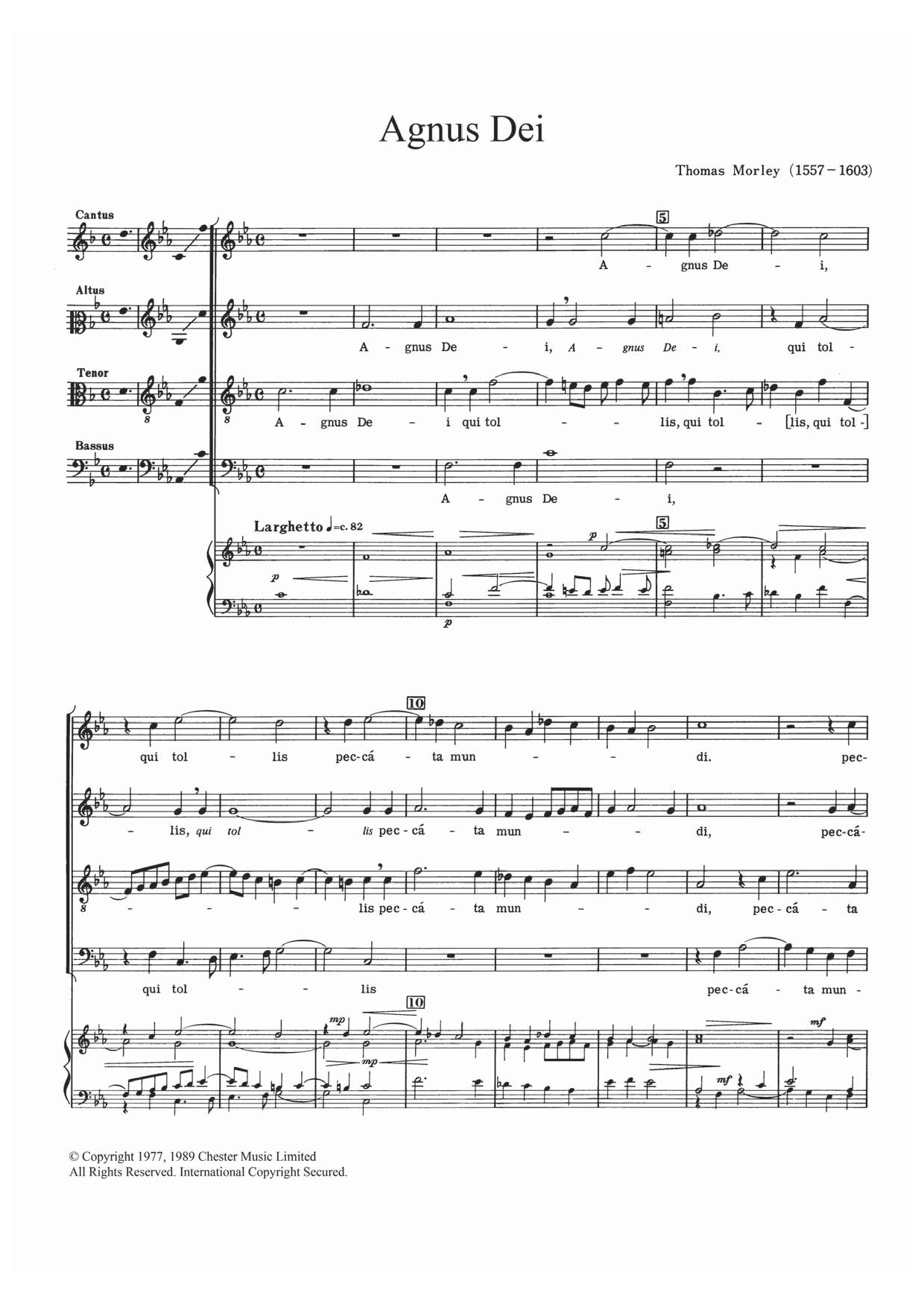 Thomas Morley Agnus Dei sheet music notes and chords arranged for SATB Choir