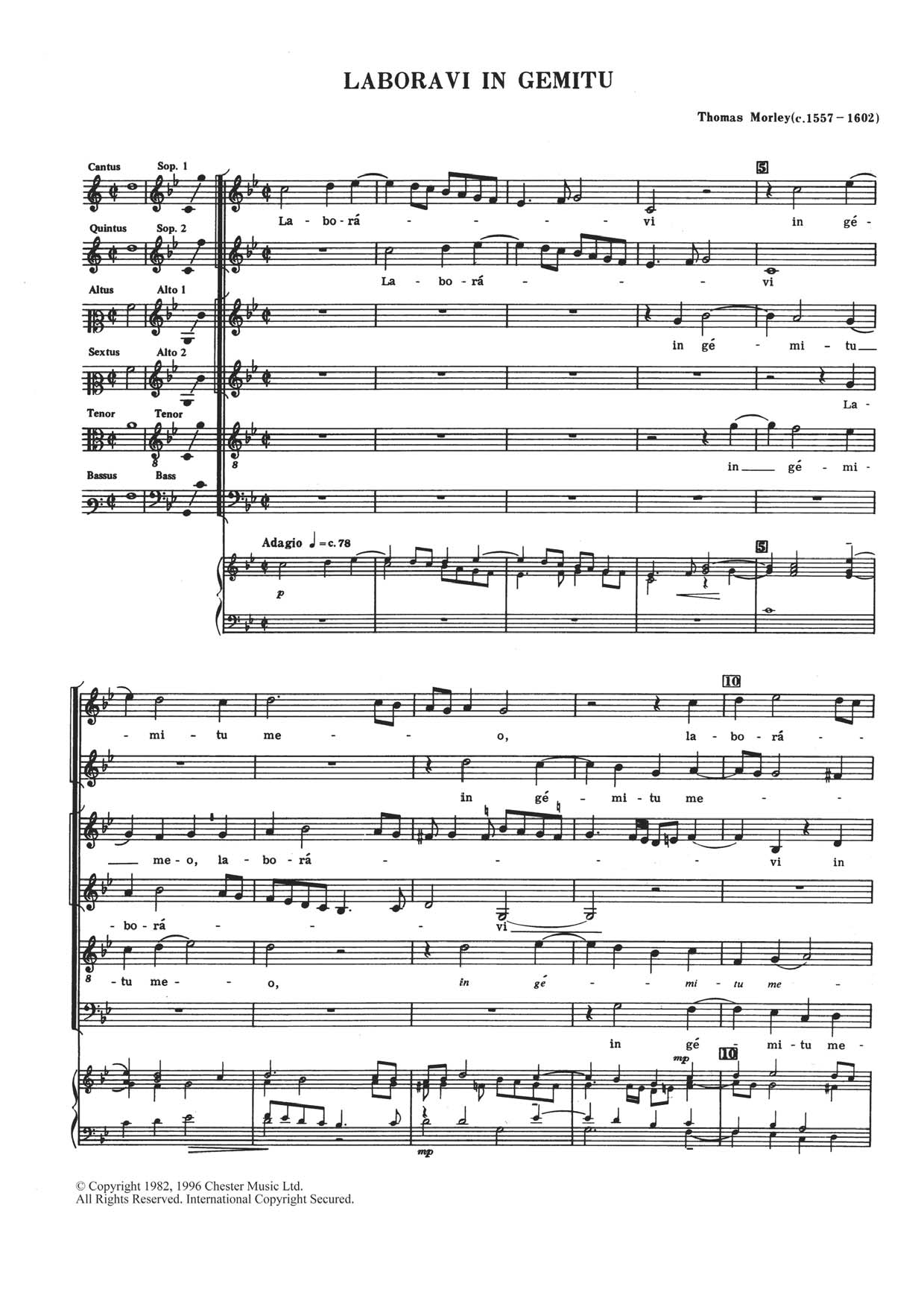 Thomas Morley Laboravi In Gemitu sheet music notes and chords arranged for SATB Choir