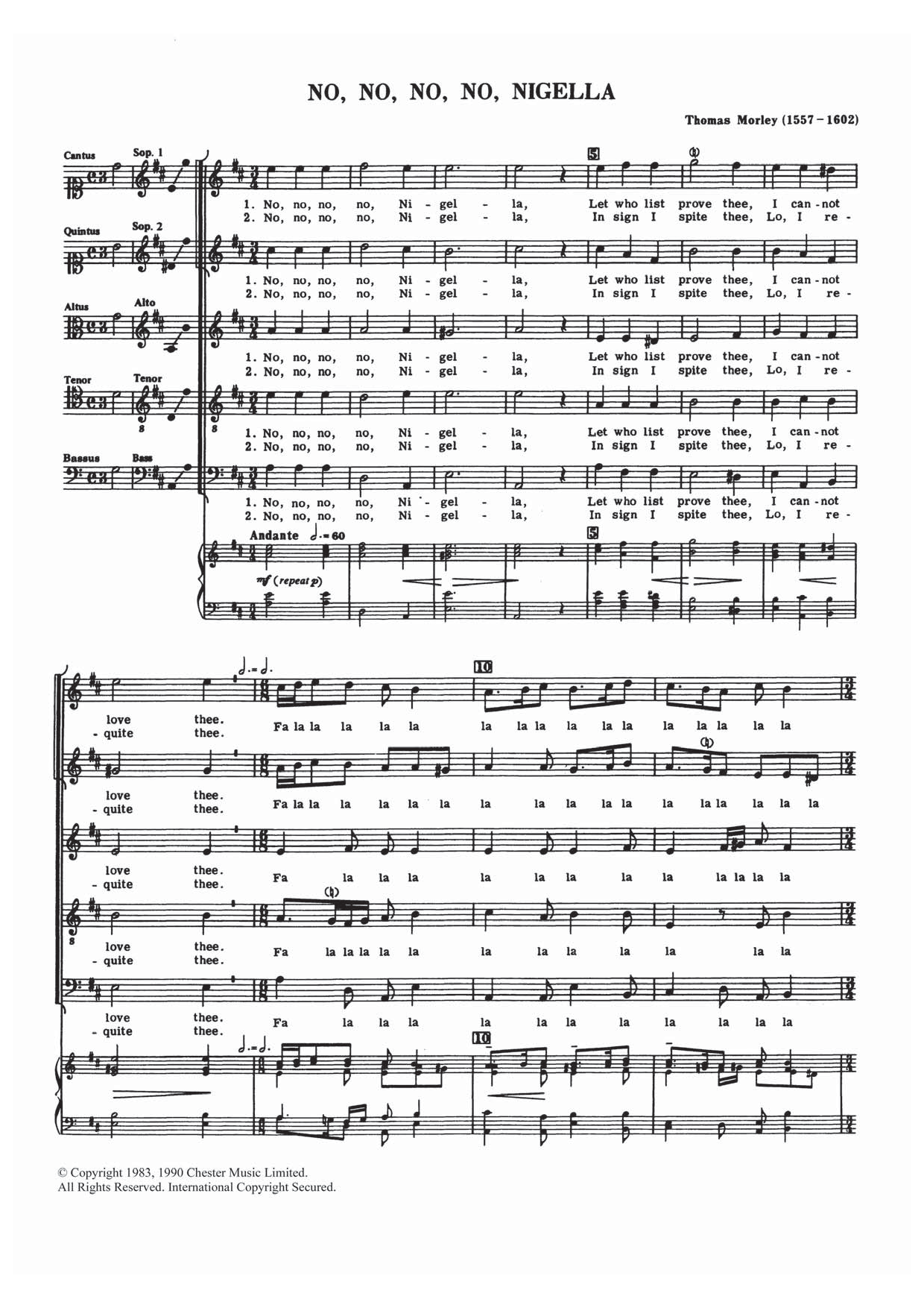 Thomas Morley No, No, No, No, Nigella sheet music notes and chords arranged for Choir