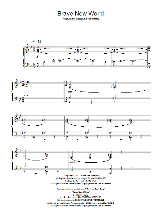 Thomas Newman Brave New World sheet music notes and chords arranged for Piano Solo