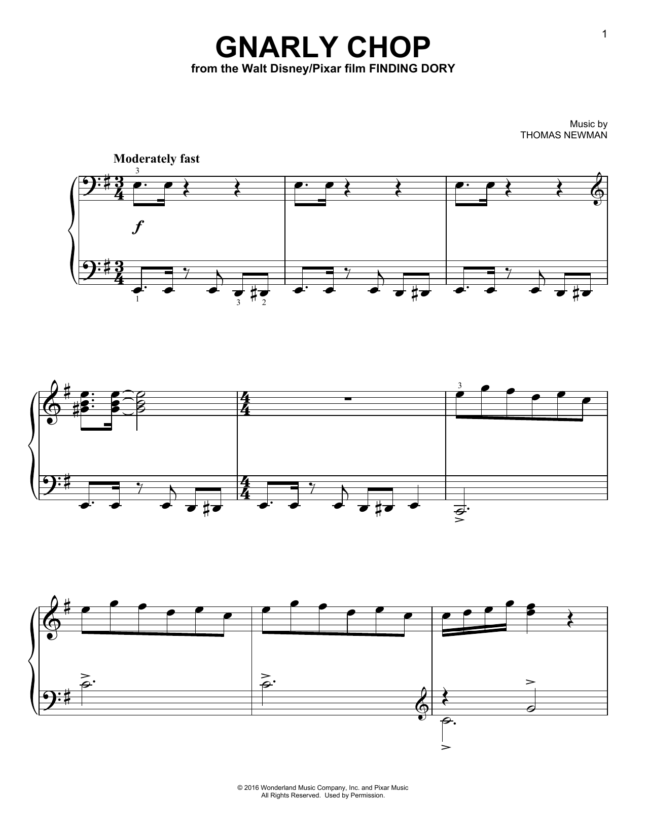 Thomas Newman Gnarly Chop (from Finding Dory) sheet music notes and chords arranged for Easy Piano