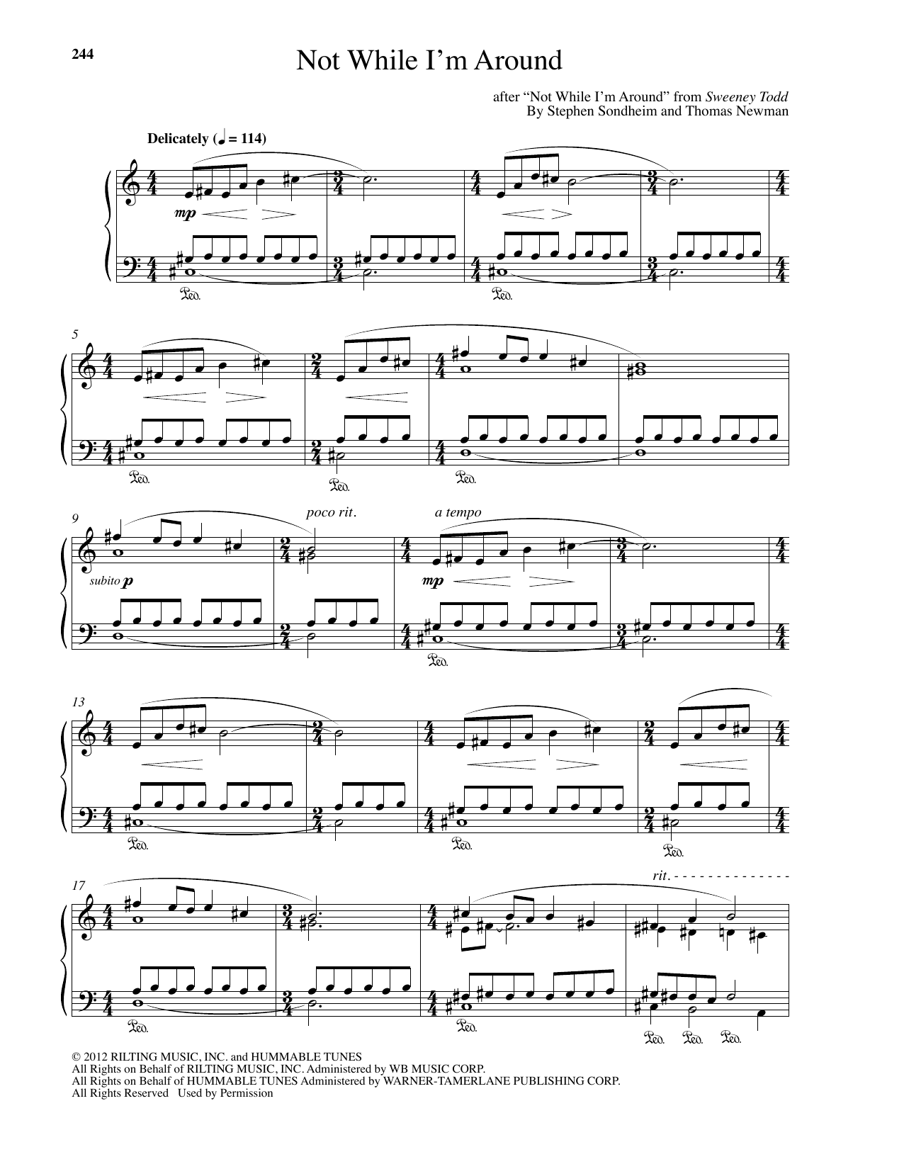 Thomas Newman Not While I'm Around sheet music notes and chords arranged for Piano Solo