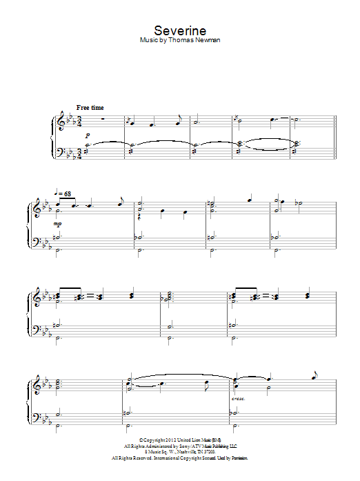 Thomas Newman Severine sheet music notes and chords arranged for Piano Solo