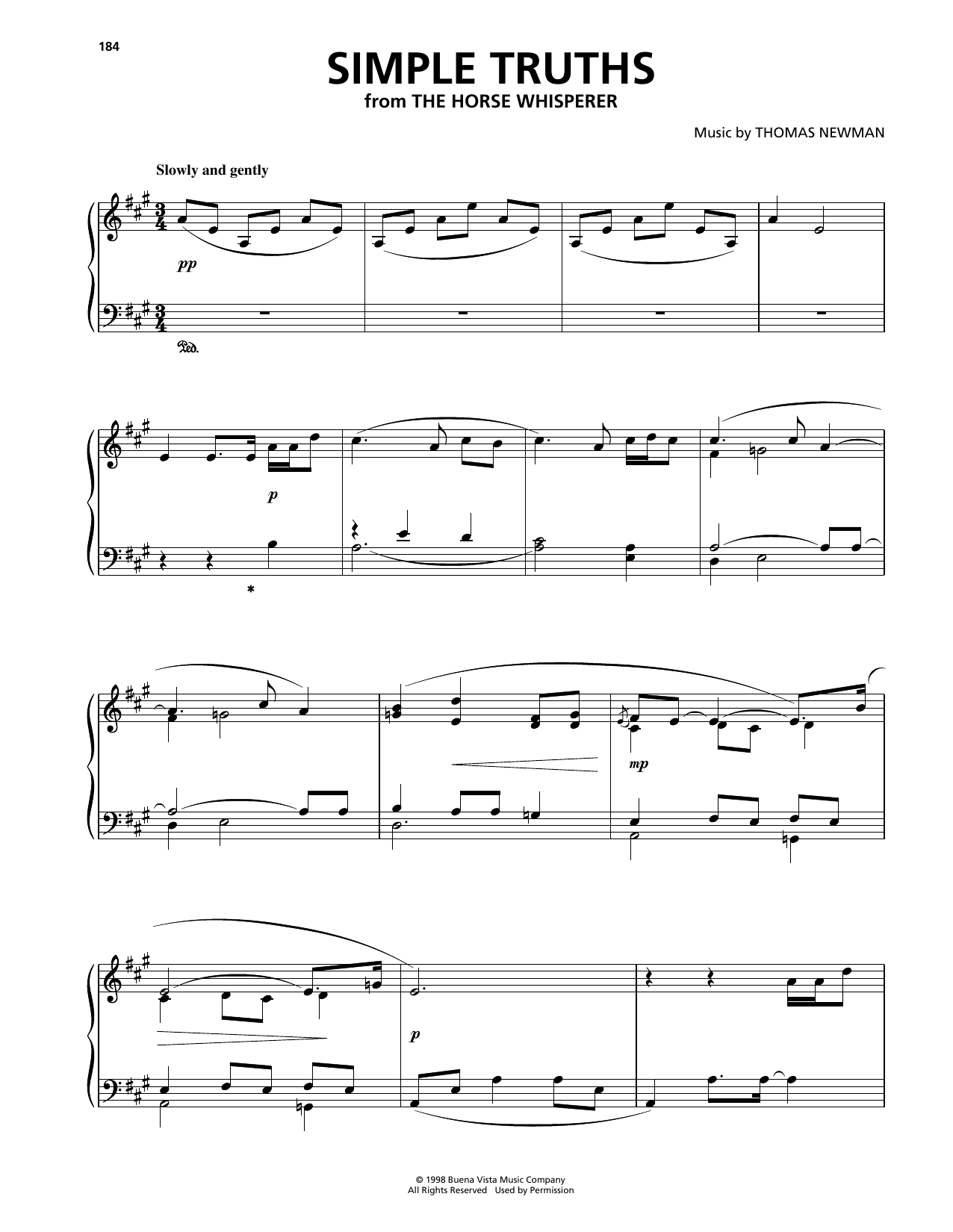 Thomas Newman Simple Truths (from The Horse Whisperer) sheet music notes and chords arranged for Piano Solo