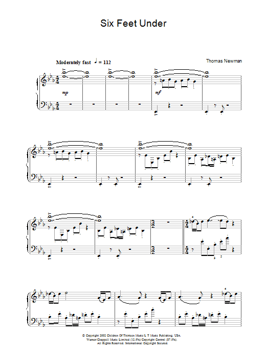Thomas Newman Six Feet Under (Theme) sheet music notes and chords arranged for Piano Solo