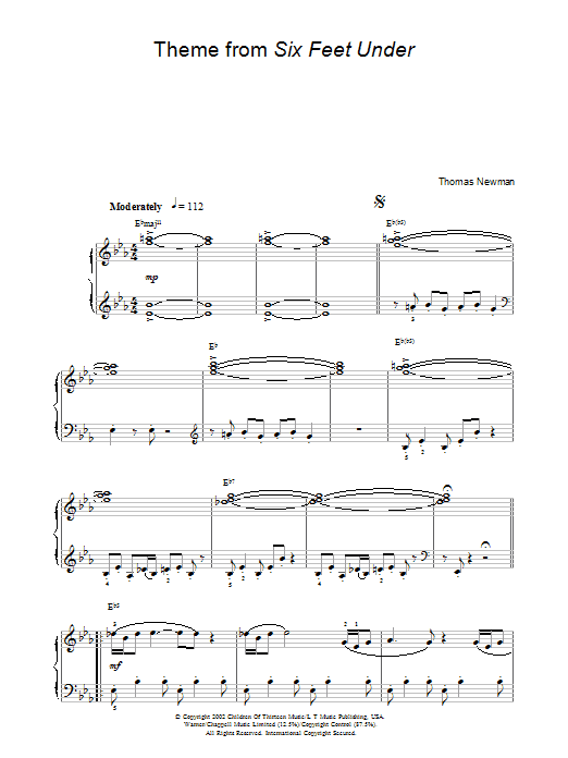 Thomas Newman Theme from Six Feet Under sheet music notes and chords arranged for Easy Piano
