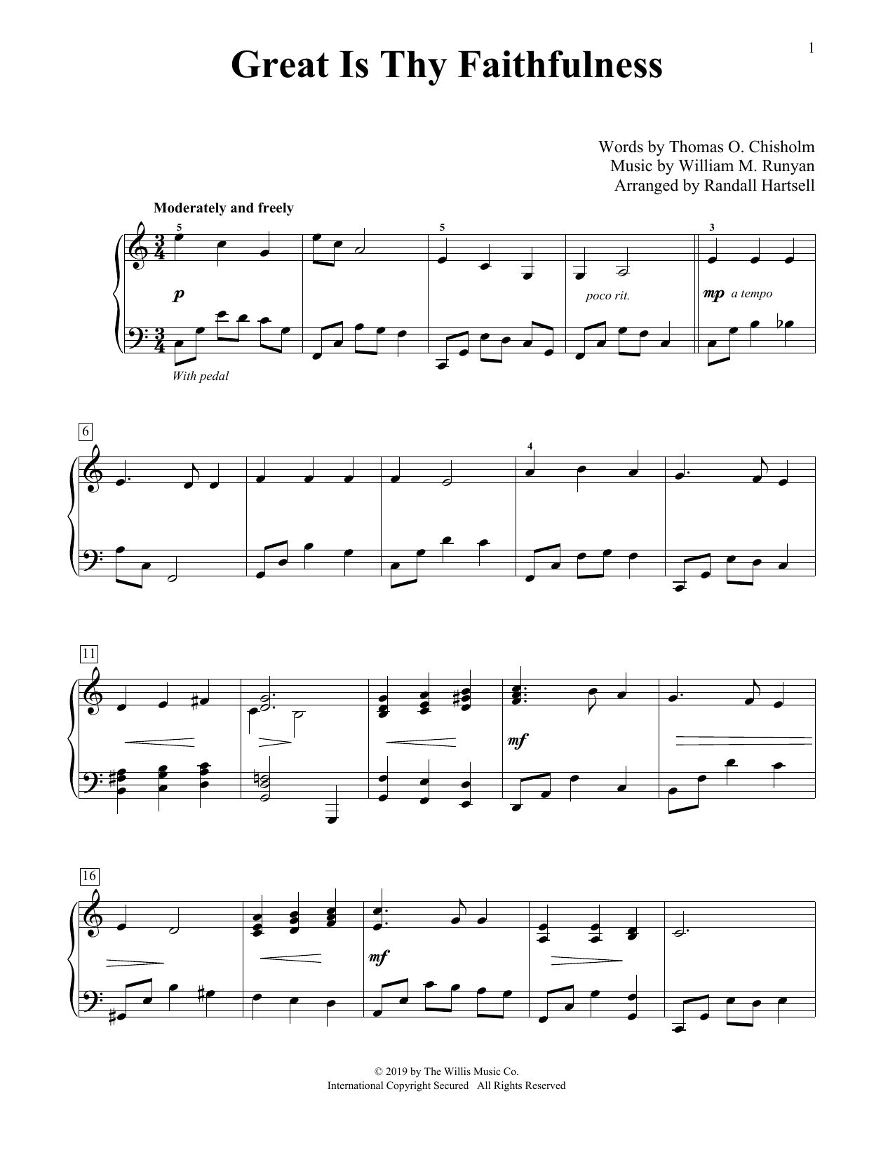 Thomas O. Chisholm and William M. Runyan Great Is Thy Faithfulness (arr. Randall Hartsell) sheet music notes and chords arranged for Educational Piano