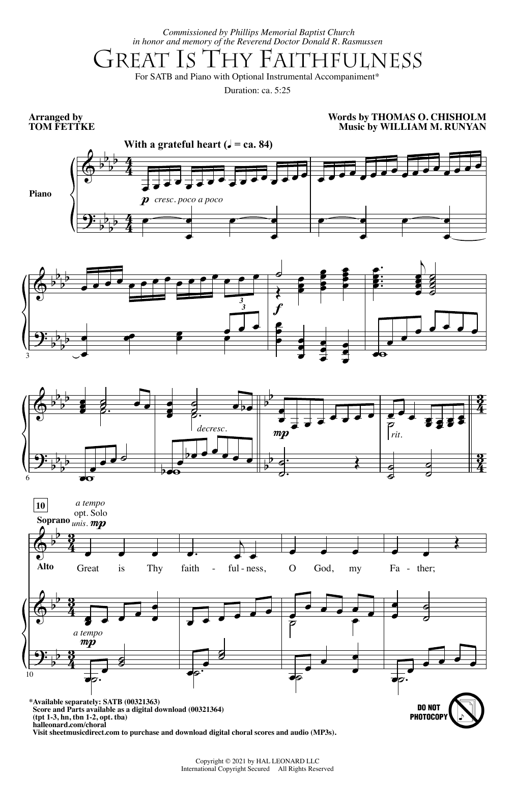 Thomas O. Chisholm and William M. Runyan Great Is Thy Faithfulness (arr. Tom Fettke) sheet music notes and chords arranged for SATB Choir