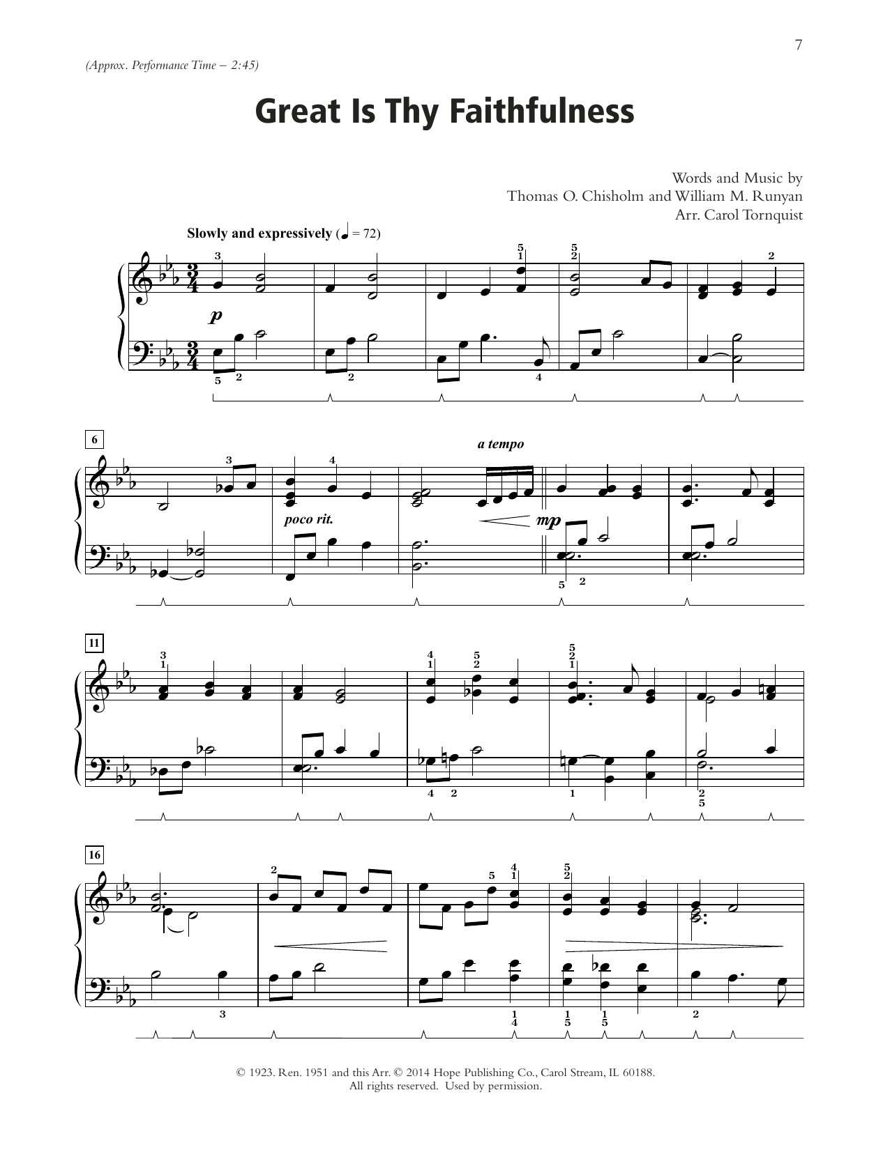 Thomas O. Chisholm Great Is Thy Faithfulness (arr. Carol Tornquist) sheet music notes and chords arranged for Piano Solo