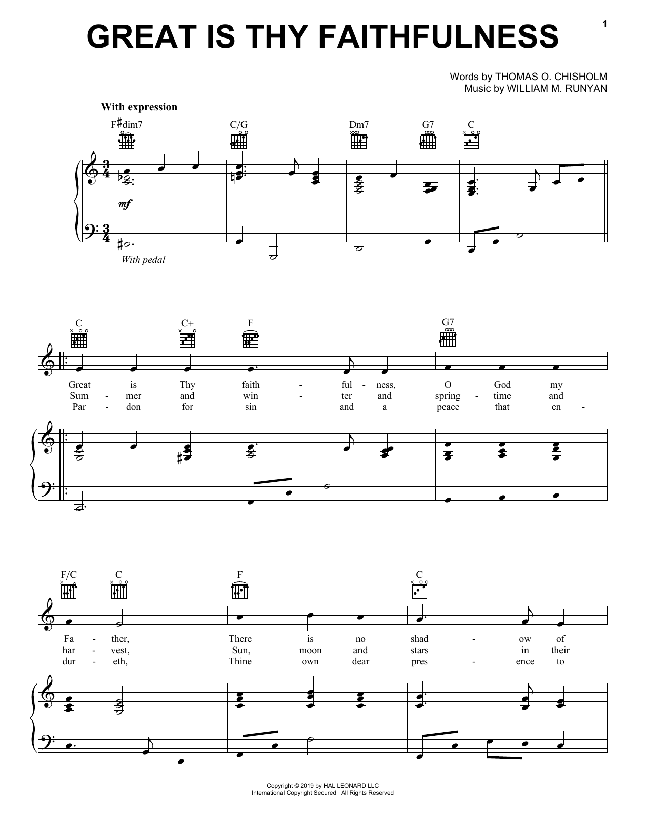 Thomas O. Chisholm Great Is Thy Faithfulness sheet music notes and chords arranged for Piano Solo