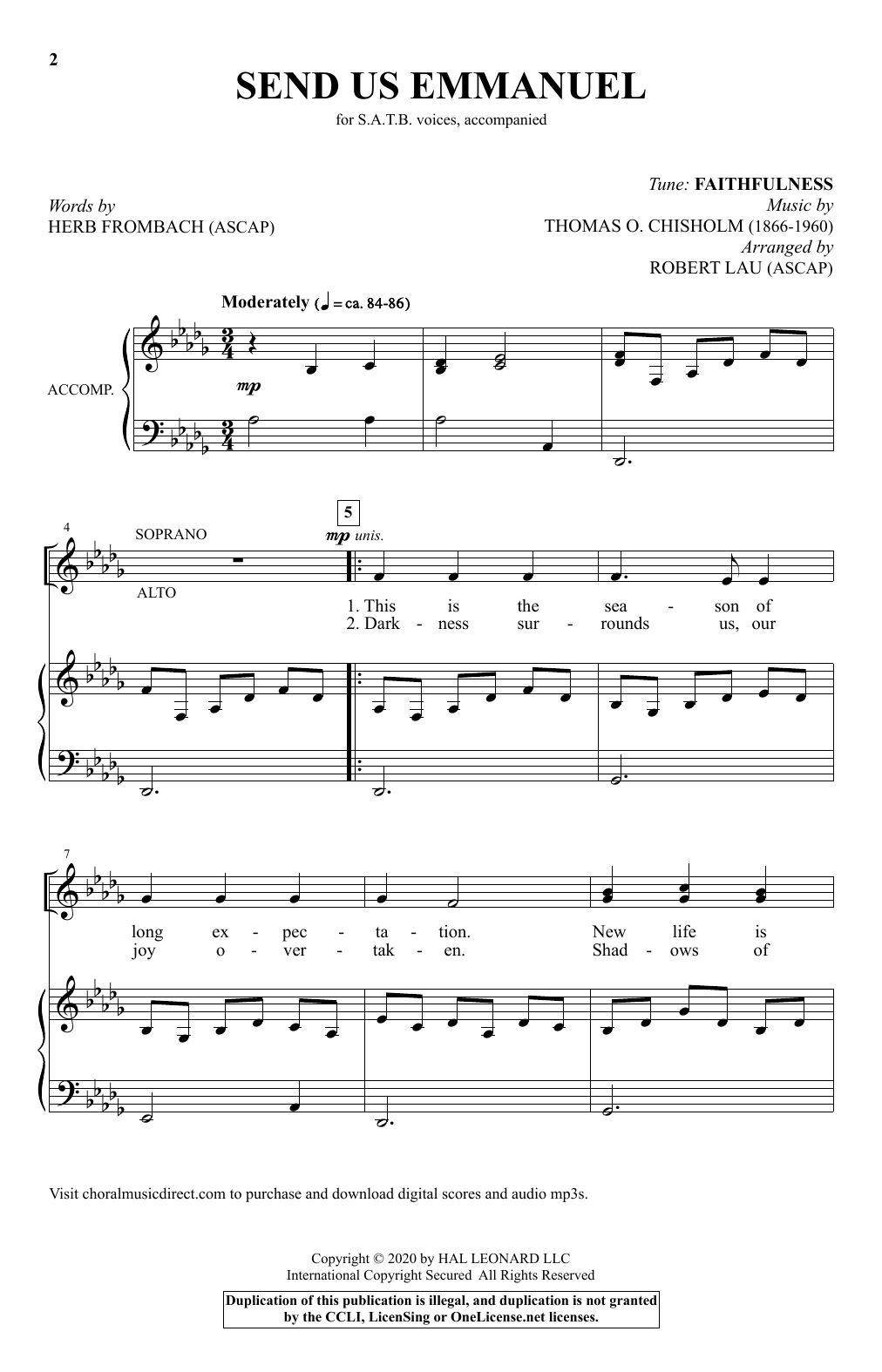 Thomas O. Chisholm Send Us Emmanuel (arr. Robert Lau) sheet music notes and chords arranged for SATB Choir