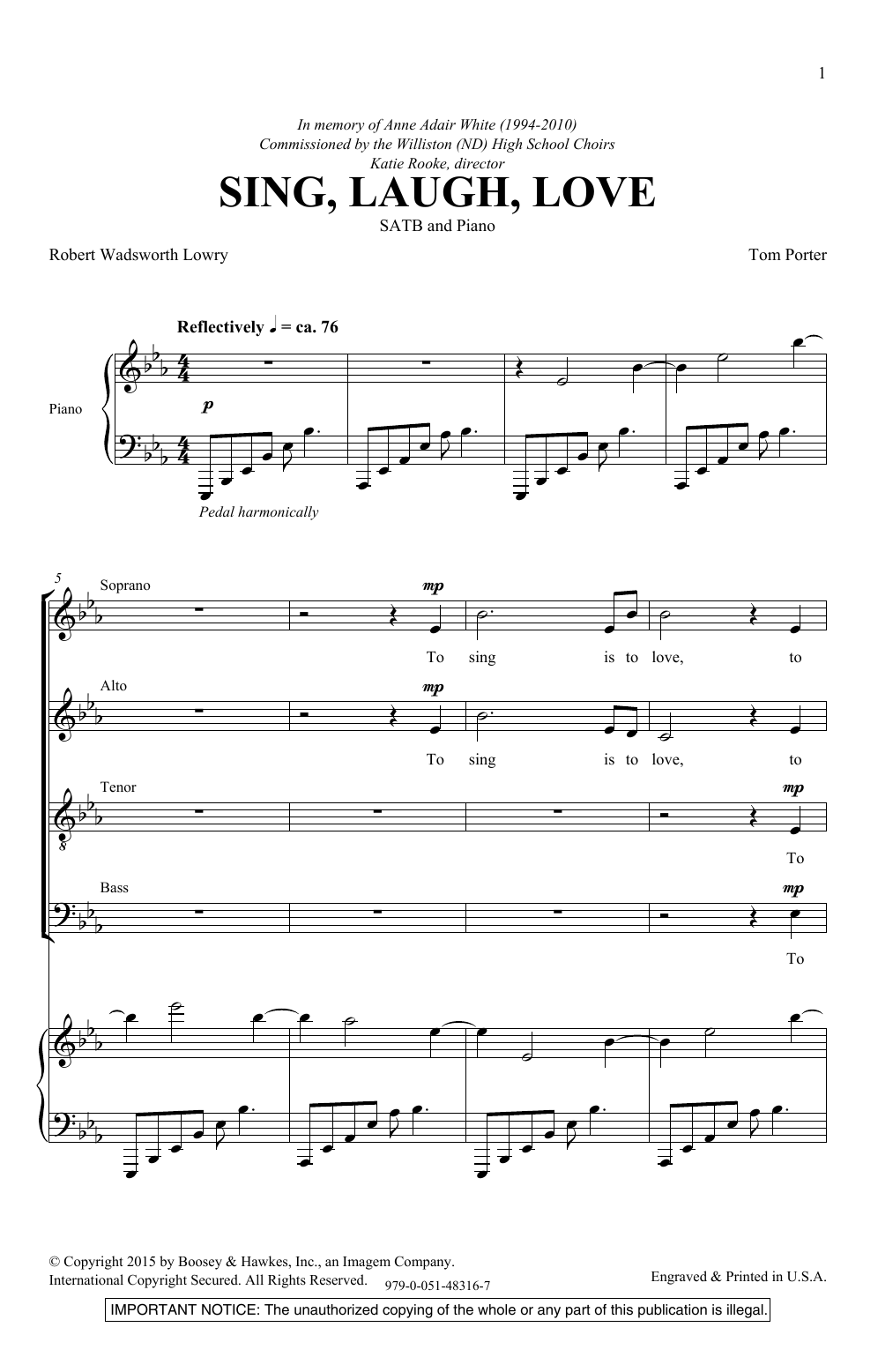 Thomas Porter Sing, Laugh, Love sheet music notes and chords arranged for SATB Choir