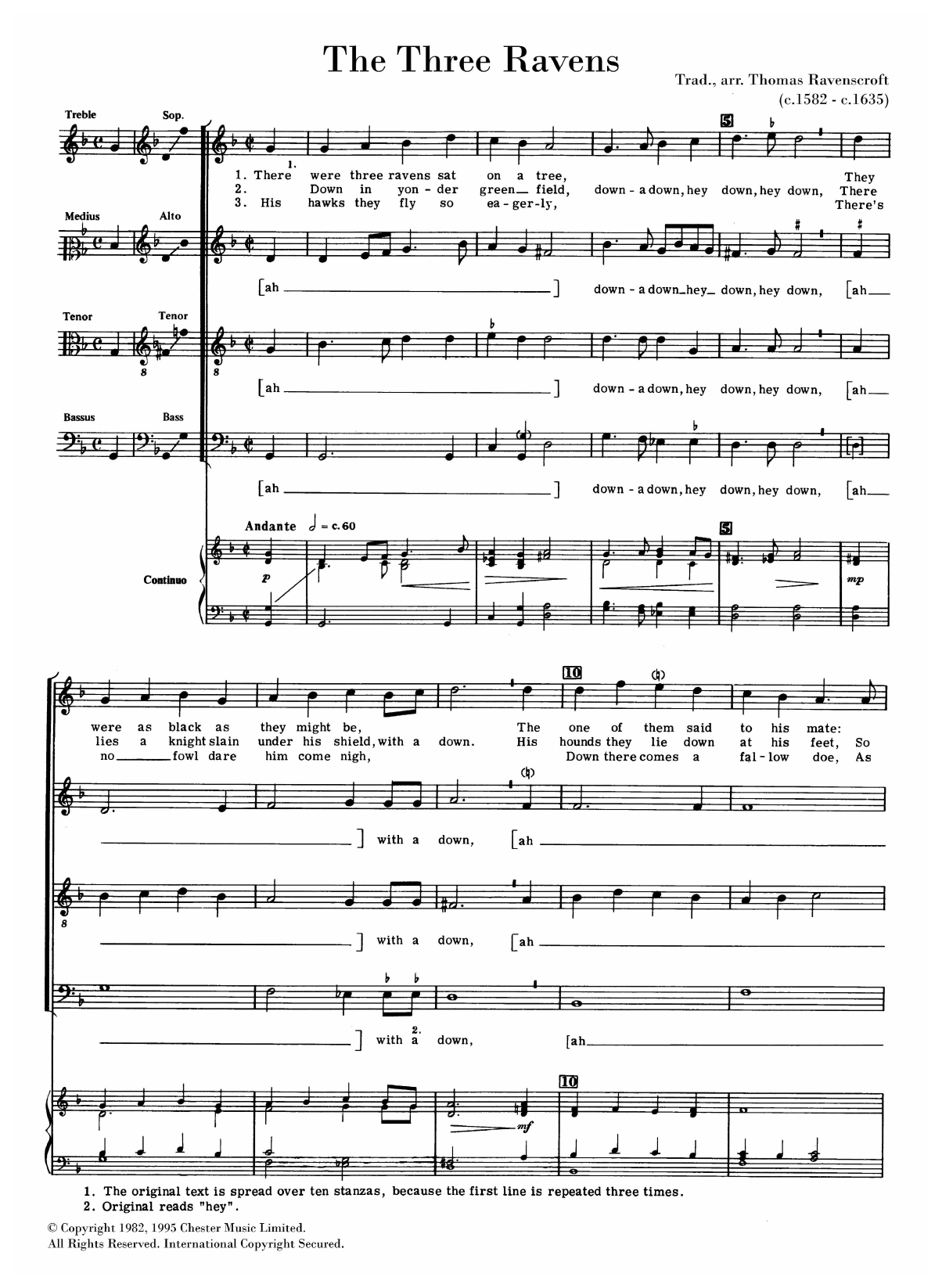 Thomas Ravenscroft The Three Ravens sheet music notes and chords arranged for SATB Choir