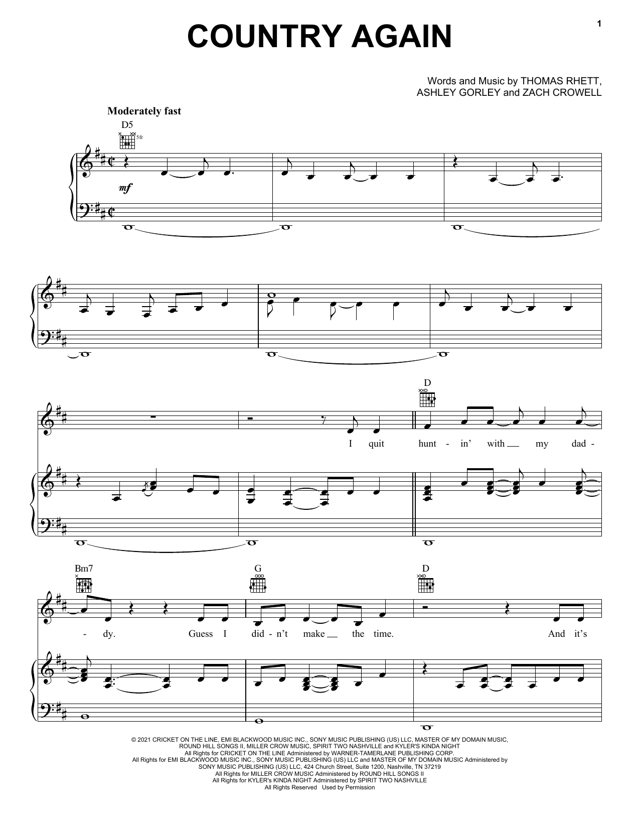 Thomas Rhett Country Again sheet music notes and chords arranged for Piano, Vocal & Guitar Chords (Right-Hand Melody)