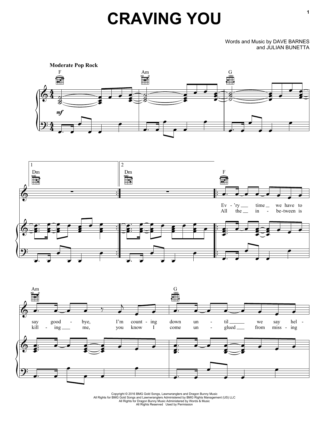 Thomas Rhett Craving You (feat. Maren Morris) sheet music notes and chords arranged for Piano, Vocal & Guitar Chords (Right-Hand Melody)