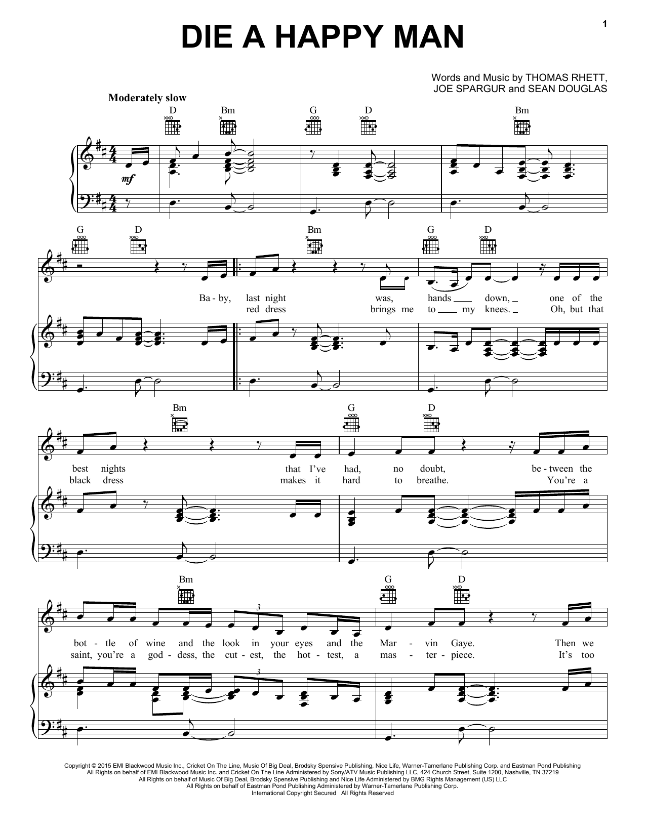 Thomas Rhett Die A Happy Man sheet music notes and chords arranged for Alto Sax Solo