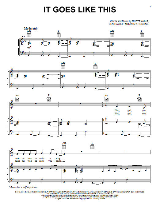 Thomas Rhett It Goes Like This sheet music notes and chords arranged for Piano, Vocal & Guitar Chords (Right-Hand Melody)