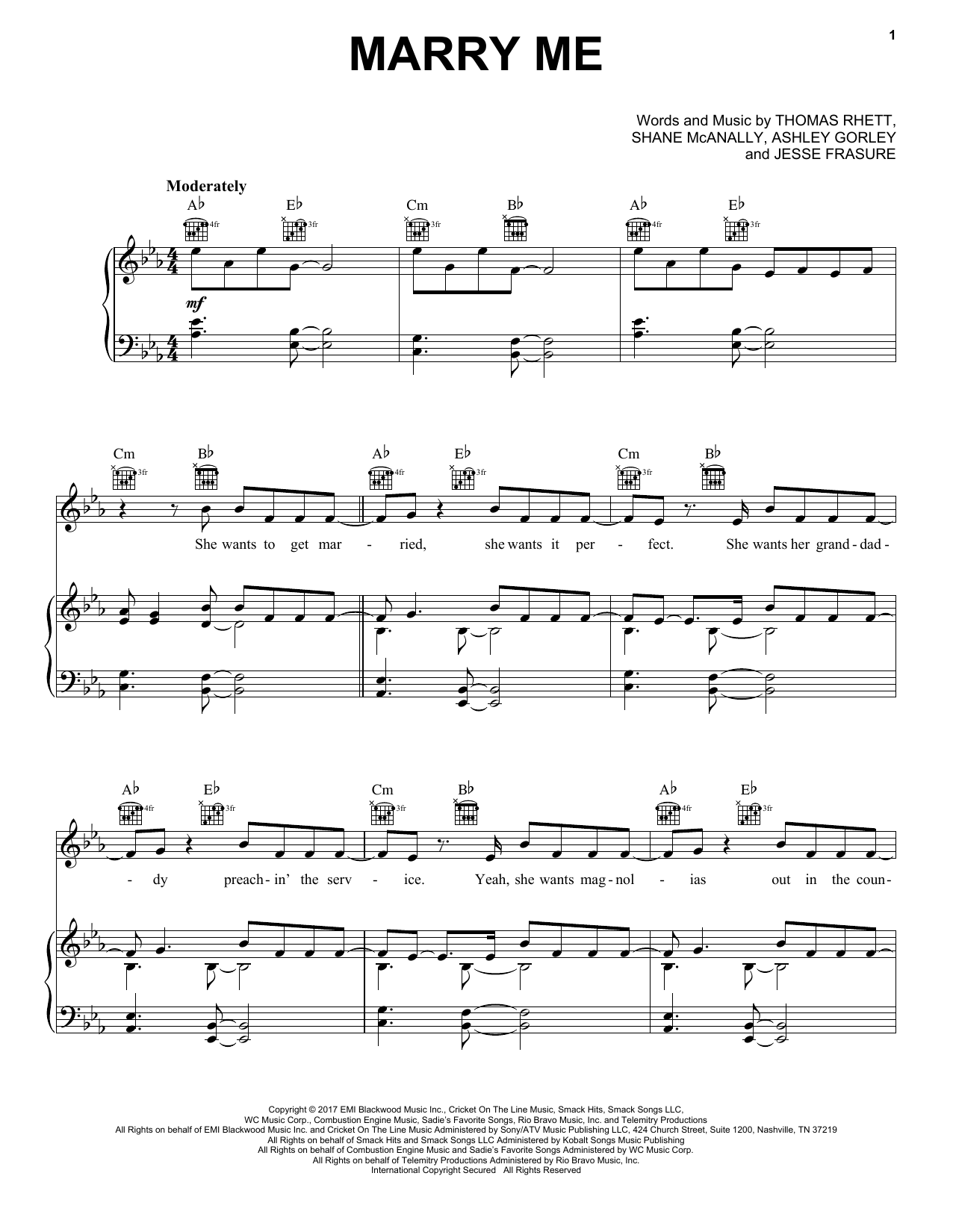 Thomas Rhett Marry Me sheet music notes and chords arranged for Piano, Vocal & Guitar Chords (Right-Hand Melody)