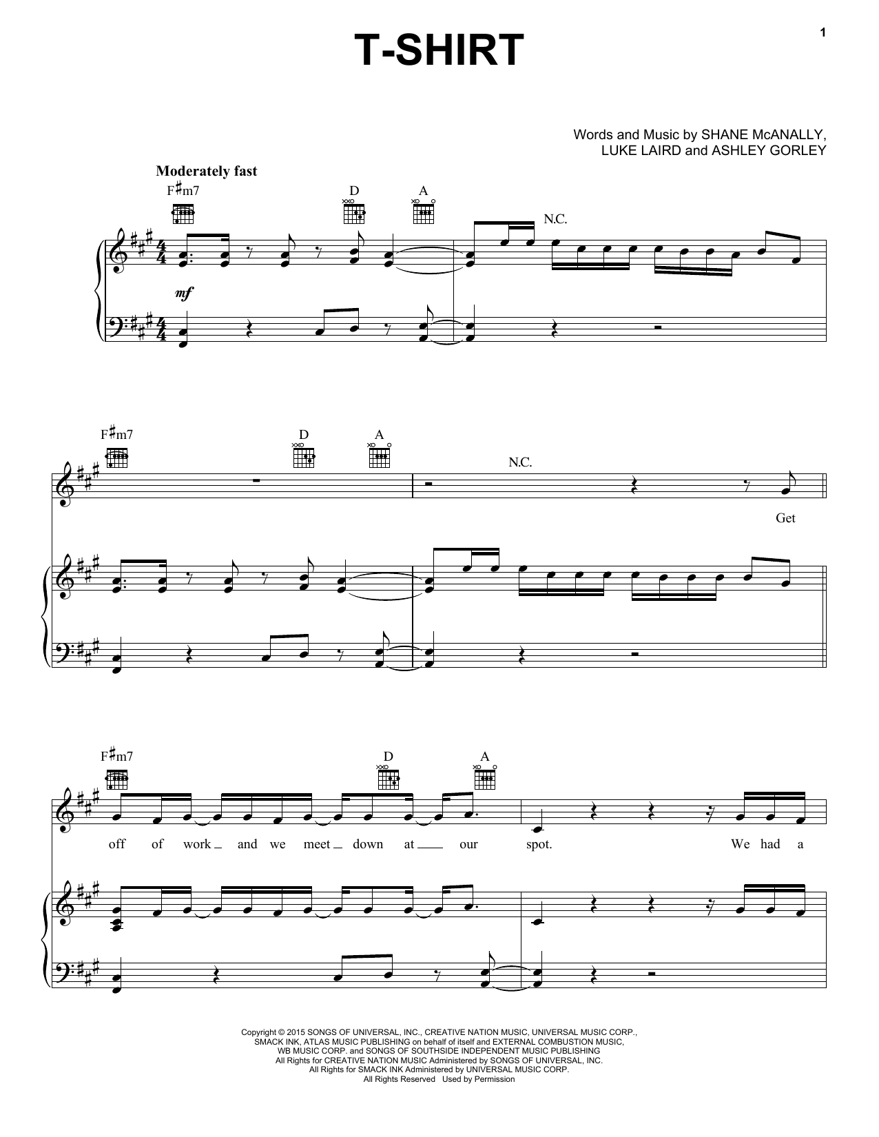 Thomas Rhett T-Shirt sheet music notes and chords arranged for Piano, Vocal & Guitar Chords (Right-Hand Melody)
