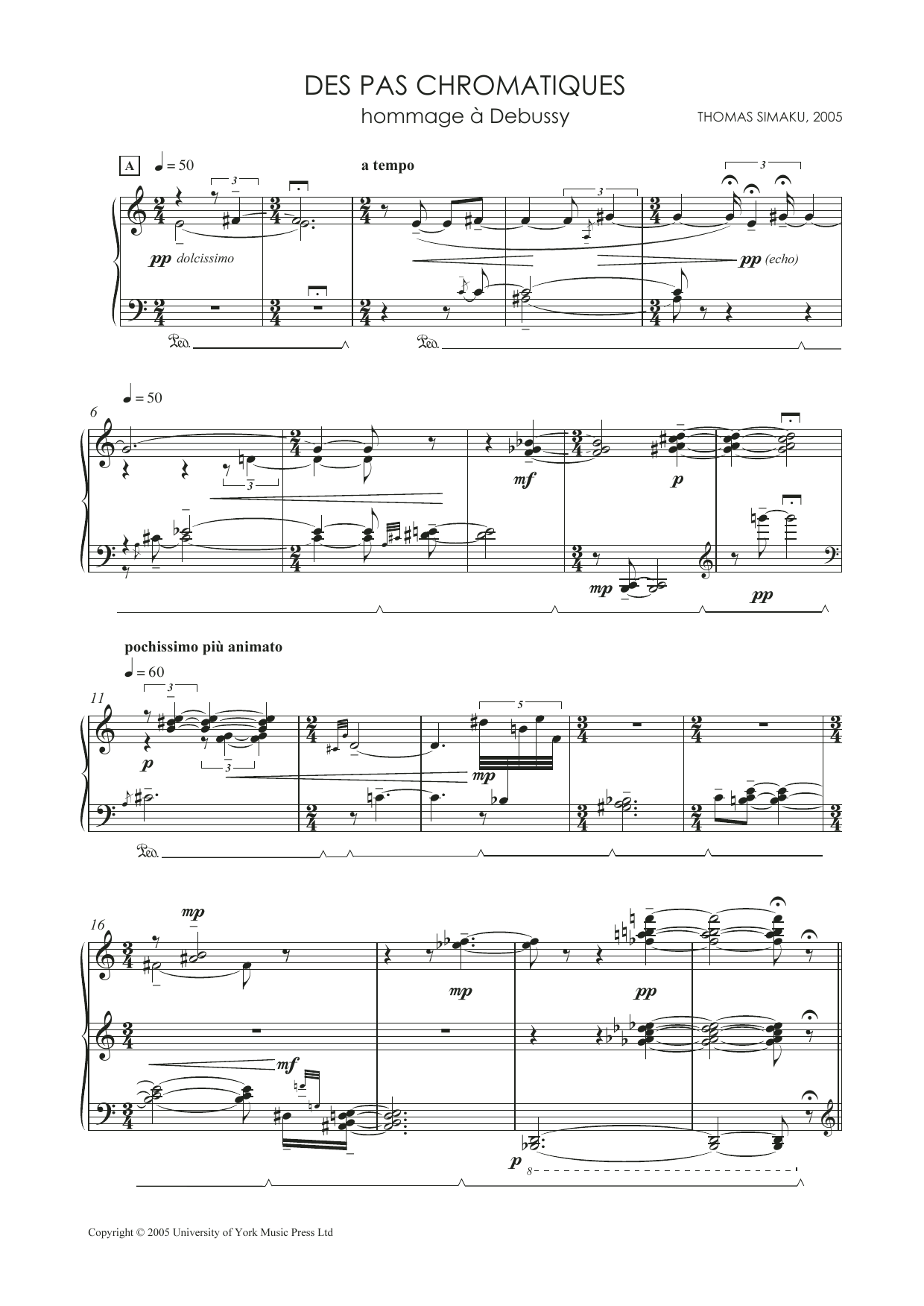 Thomas Simaku Des Pas Chromatiques - Hommage A Debussy sheet music notes and chords arranged for Piano Solo