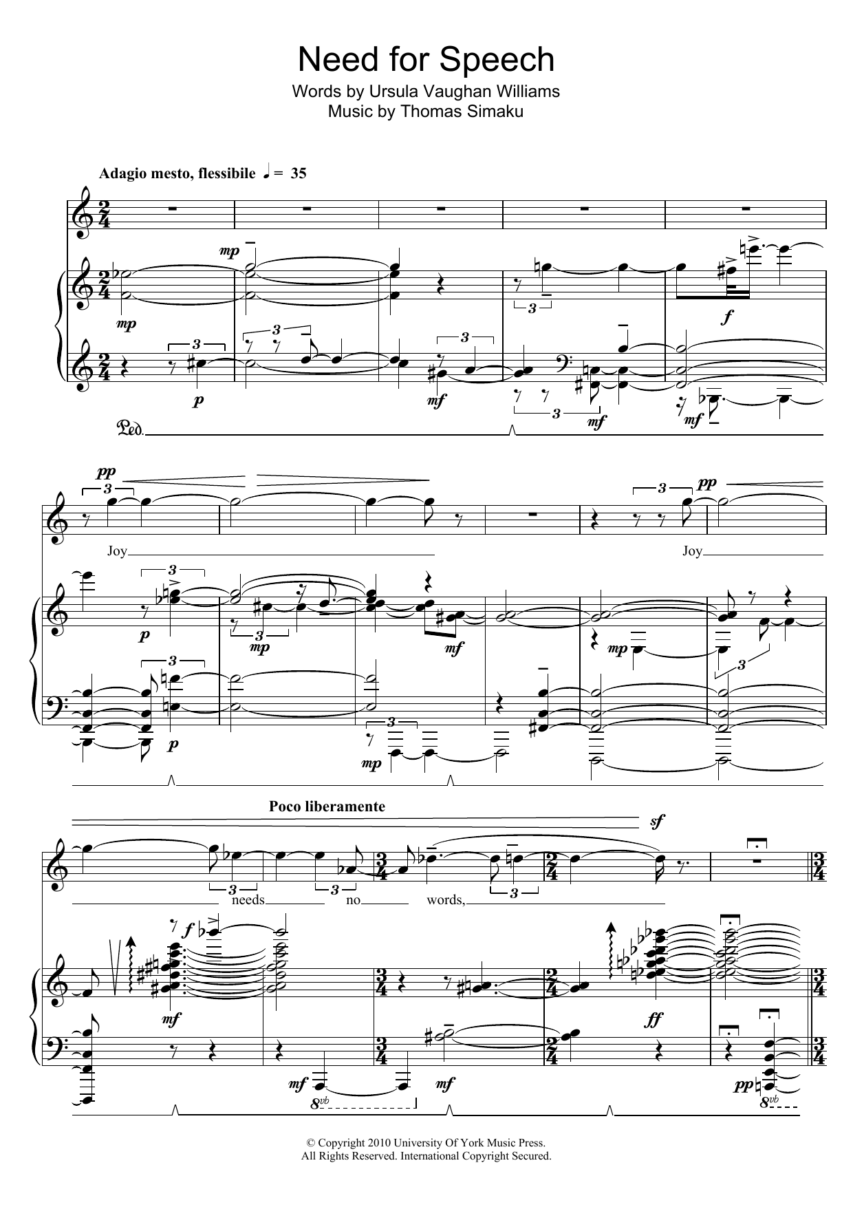 Thomas Simaku Need For Speech sheet music notes and chords arranged for Piano & Vocal