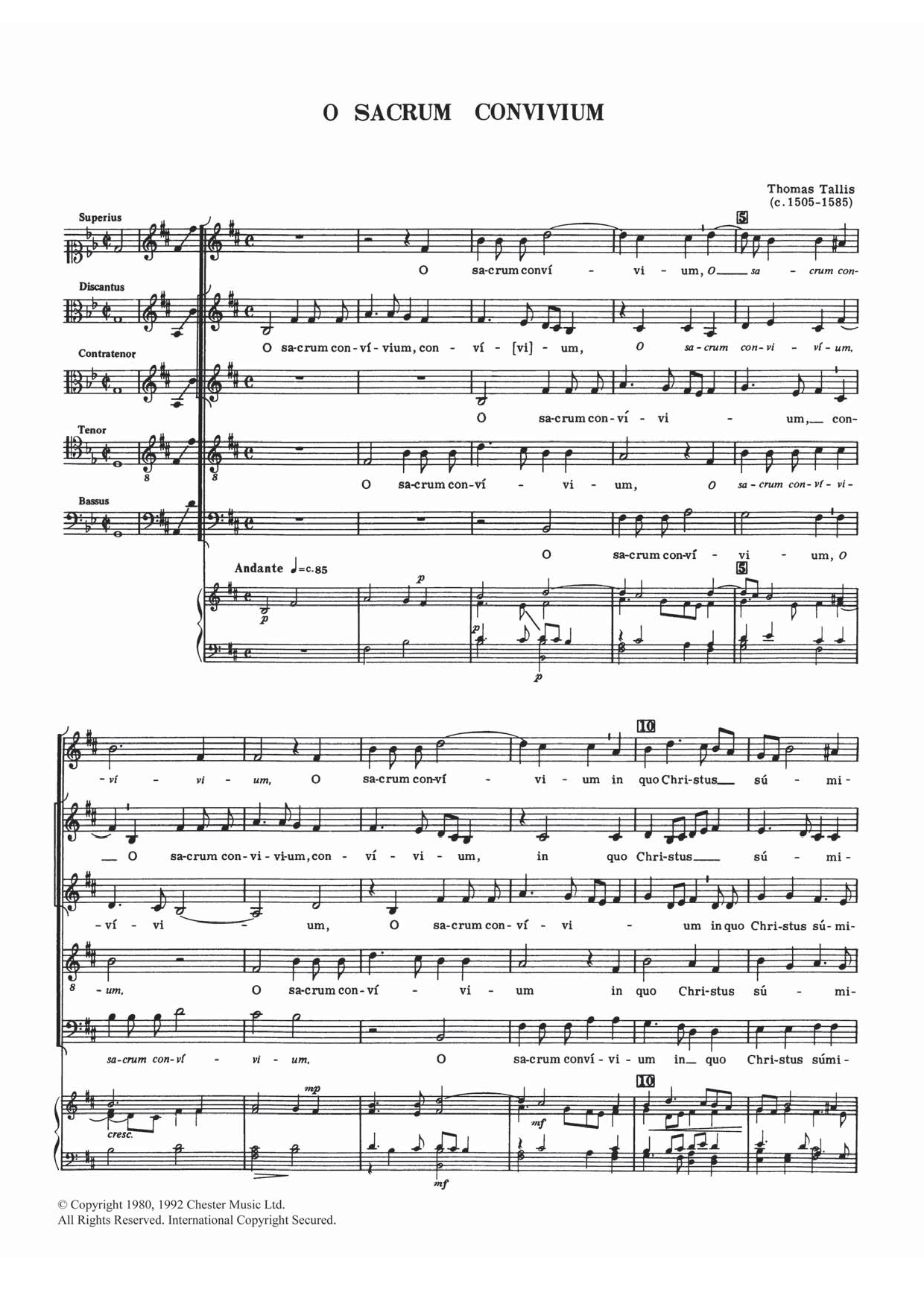 Thomas Tallis O Sacrum Convivium sheet music notes and chords arranged for Piano, Vocal & Guitar Chords