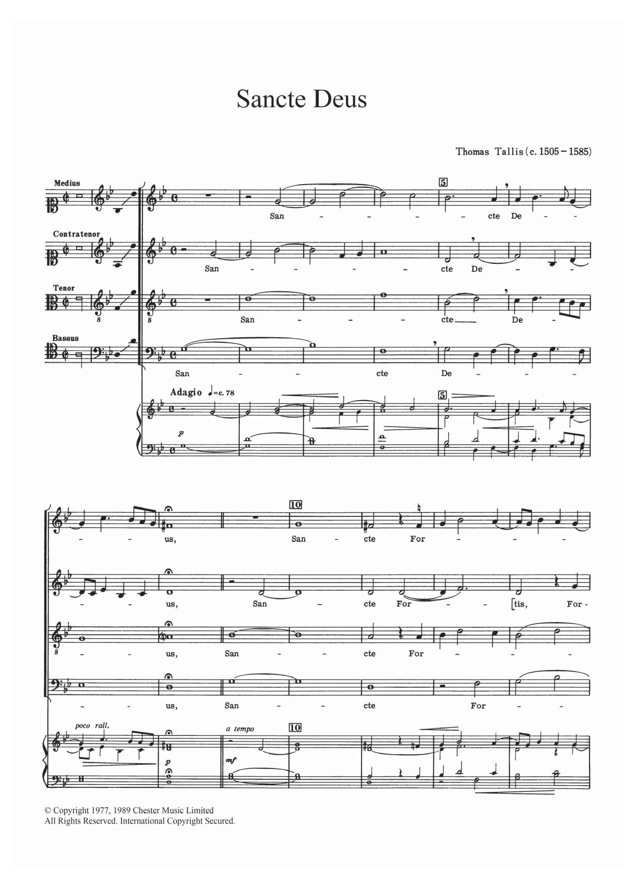Thomas Tallis Sancte Deus sheet music notes and chords arranged for SATB Choir