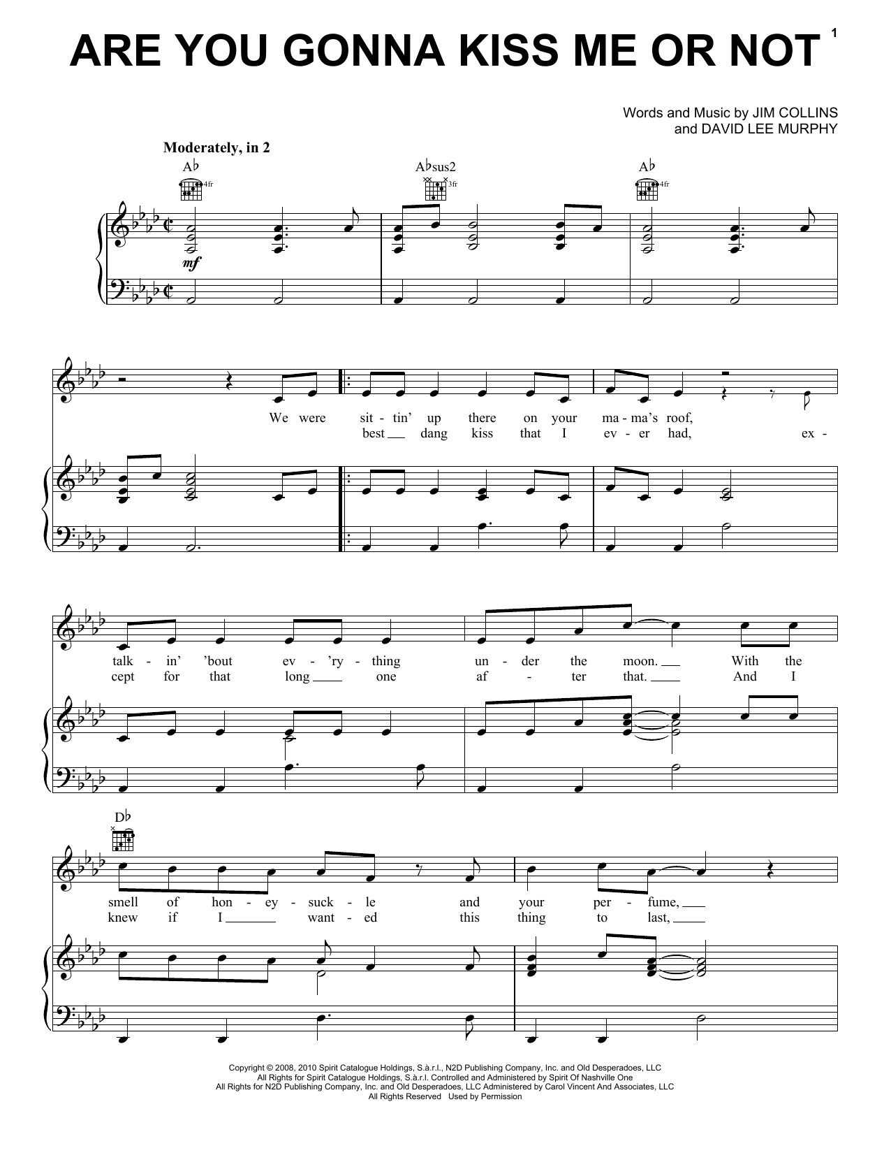 Thompson Square Are You Gonna Kiss Me Or Not sheet music notes and chords arranged for Piano, Vocal & Guitar Chords (Right-Hand Melody)