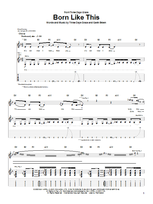 Three Days Grace Born Like This sheet music notes and chords arranged for Guitar Tab