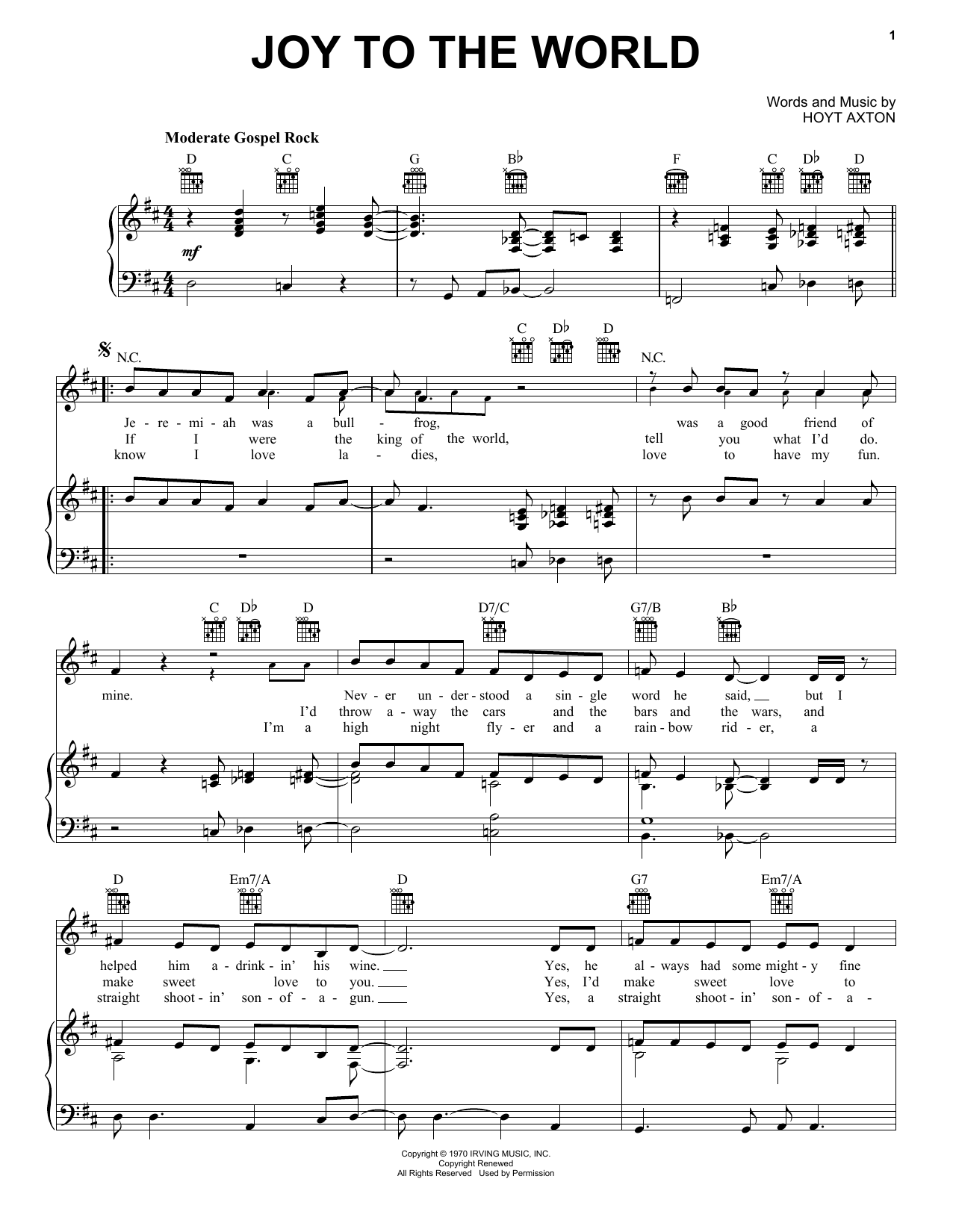 Three Dog Night Joy To The World sheet music notes and chords arranged for Alto Sax Solo
