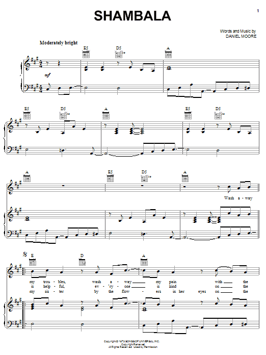 Three Dog Night Shambala sheet music notes and chords arranged for Piano, Vocal & Guitar Chords (Right-Hand Melody)