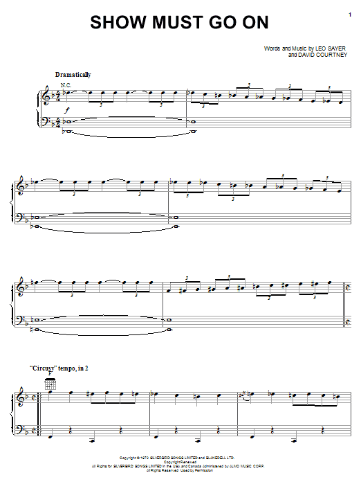 Three Dog Night Show Must Go On sheet music notes and chords arranged for Piano, Vocal & Guitar Chords (Right-Hand Melody)