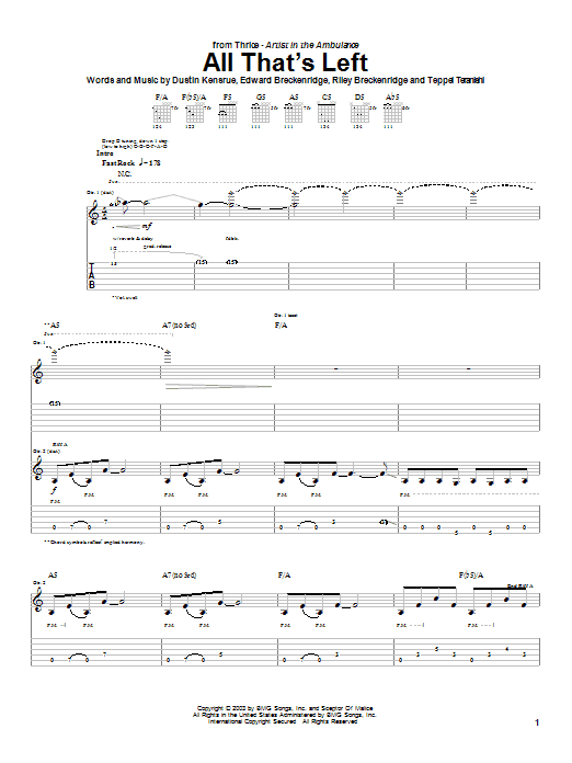 Thrice All That's Left sheet music notes and chords arranged for Guitar Tab